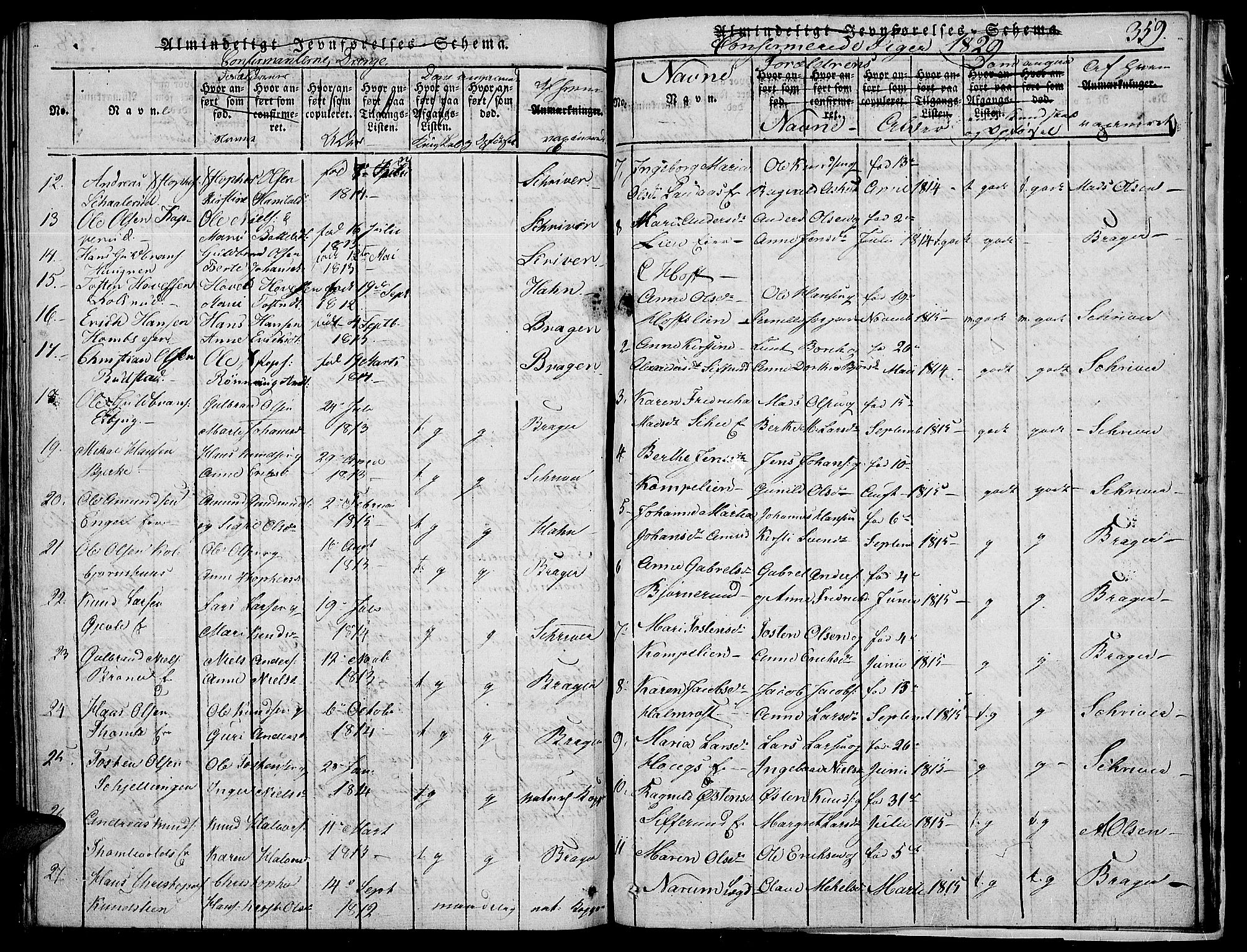 Land prestekontor, AV/SAH-PREST-120/H/Ha/Haa/L0007: Parish register (official) no. 7, 1814-1830, p. 359