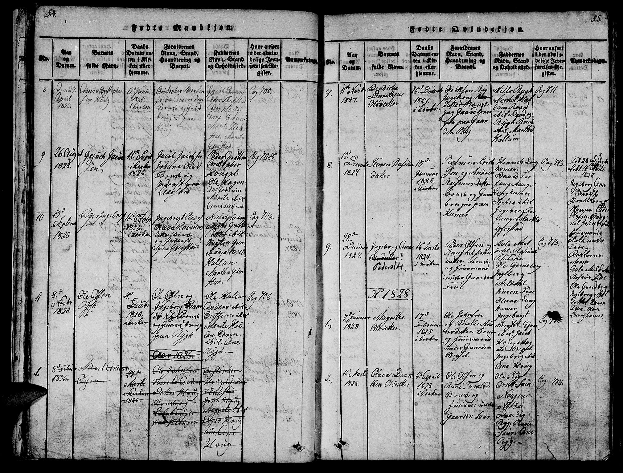 Ministerialprotokoller, klokkerbøker og fødselsregistre - Nord-Trøndelag, SAT/A-1458/747/L0459: Parish register (copy) no. 747C01, 1816-1842, p. 54-55