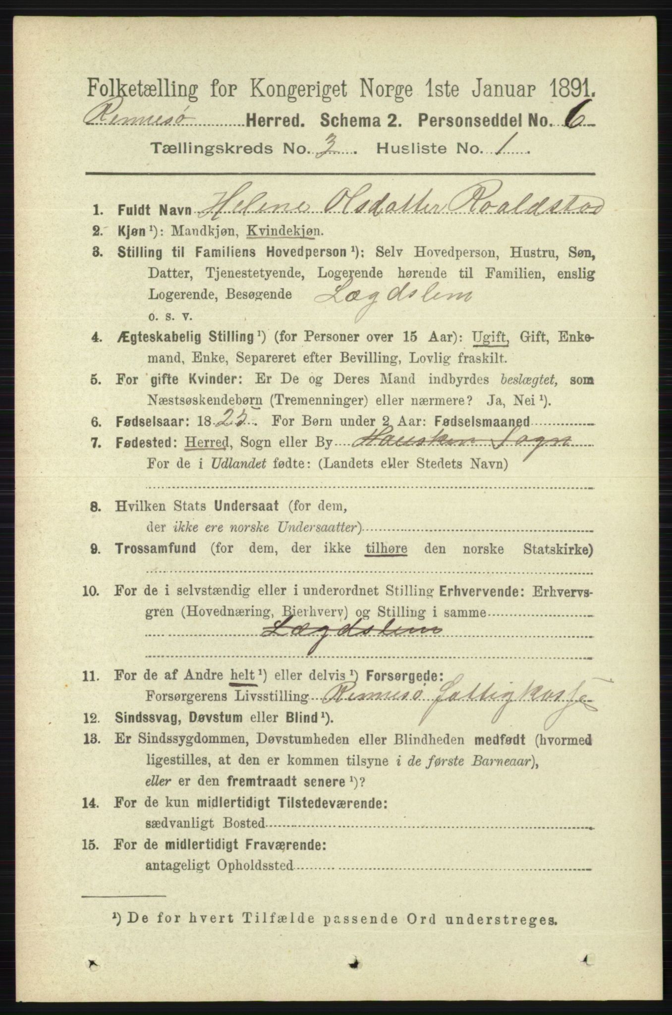 RA, 1891 census for 1142 Rennesøy, 1891, p. 994