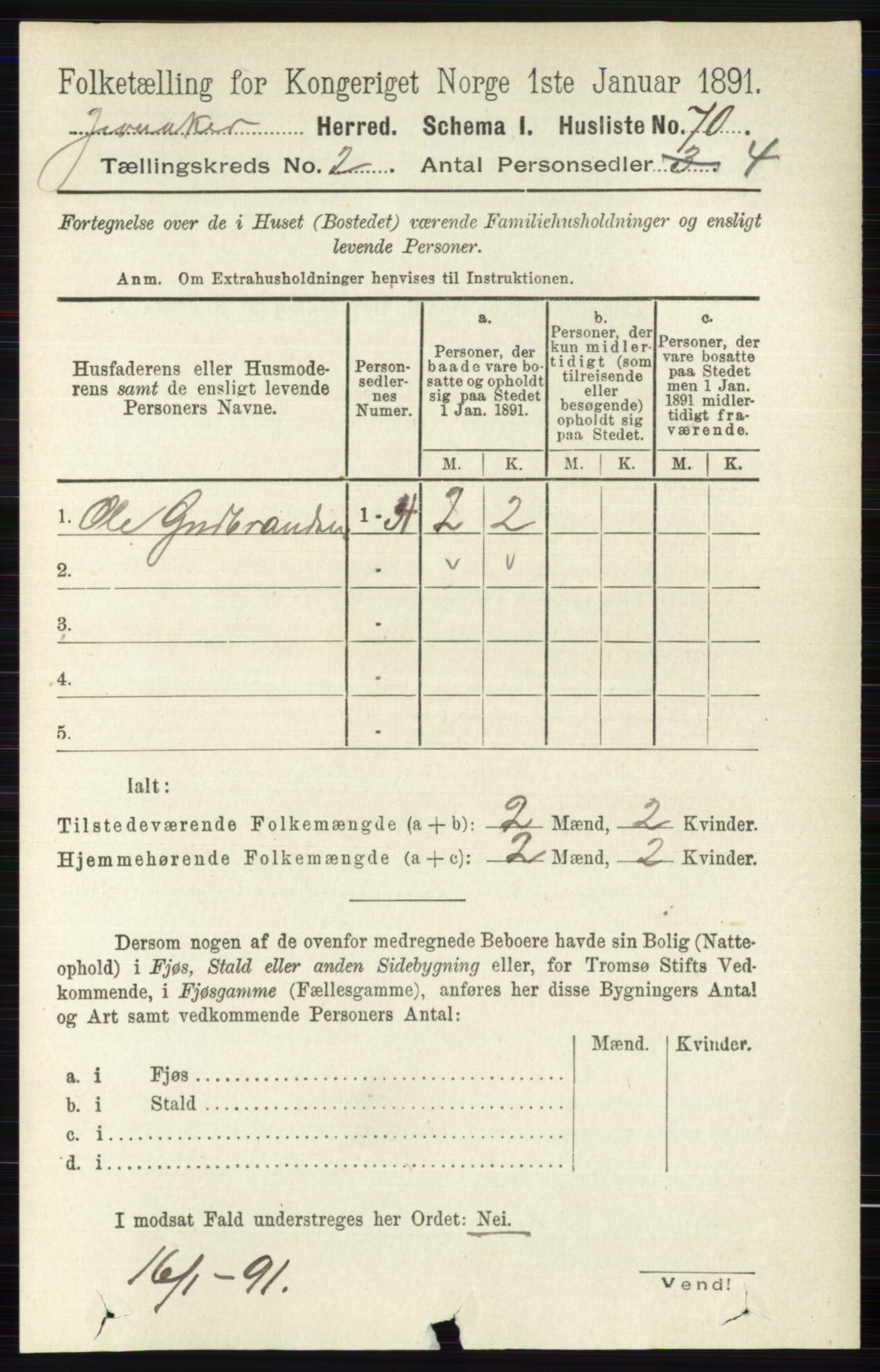 RA, 1891 census for 0532 Jevnaker, 1891, p. 626