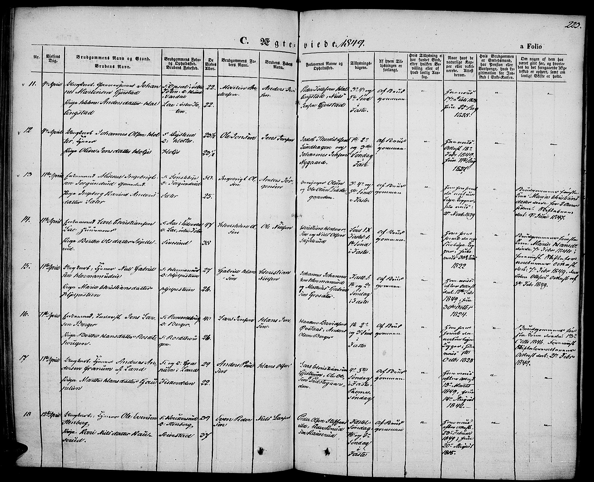 Vestre Toten prestekontor, AV/SAH-PREST-108/H/Ha/Haa/L0004: Parish register (official) no. 4, 1844-1849, p. 223