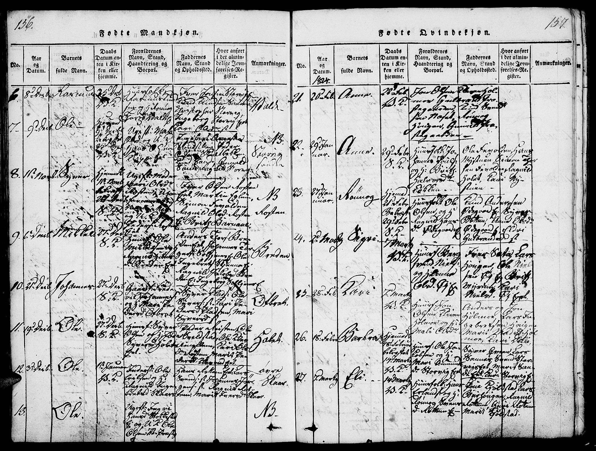 Vågå prestekontor, SAH/PREST-076/H/Ha/Haa/L0003: Parish register (official) no. 3, 1815-1827, p. 156-157