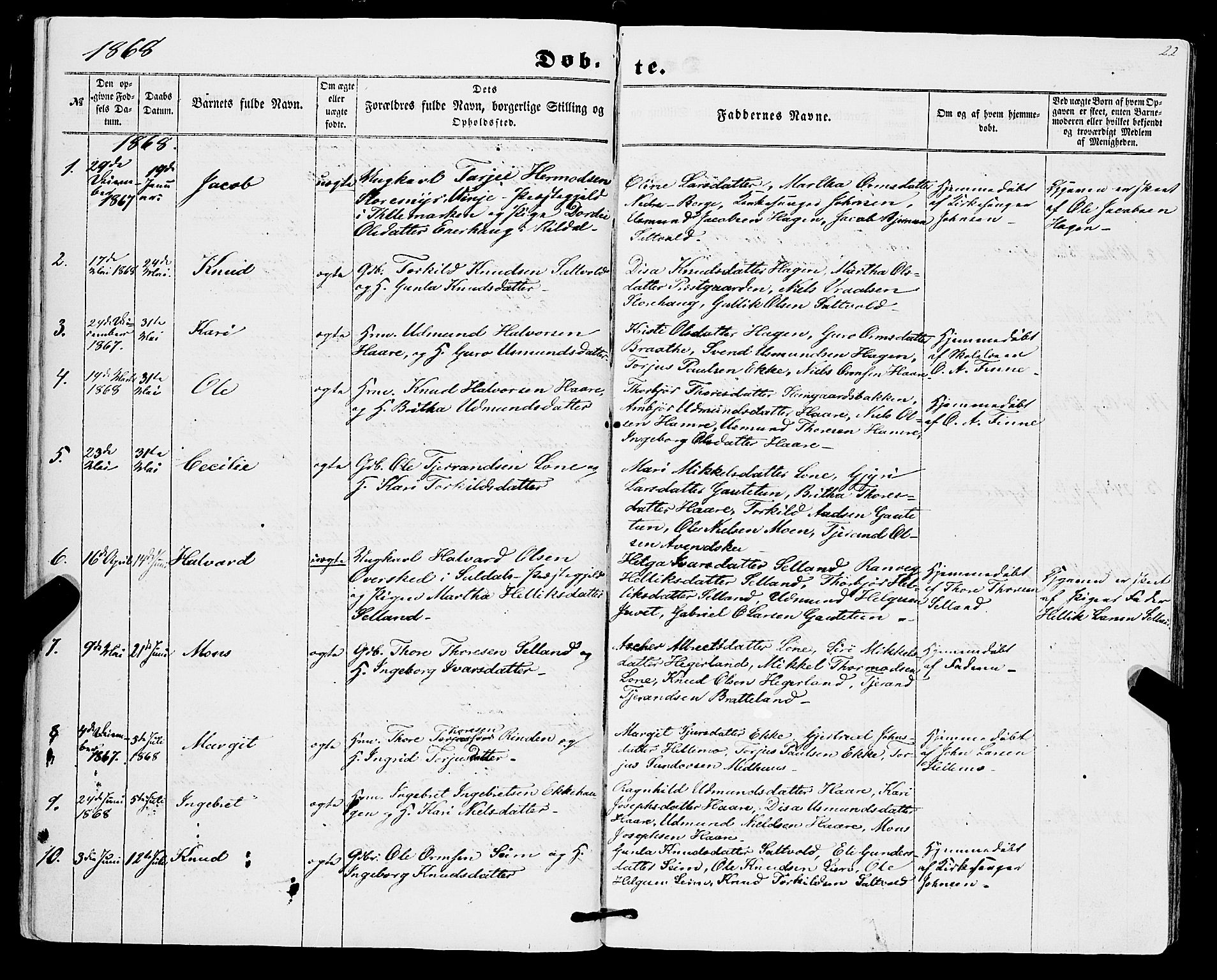 Røldal sokneprestembete, SAB/A-100247: Parish register (official) no. A 3, 1856-1870, p. 22