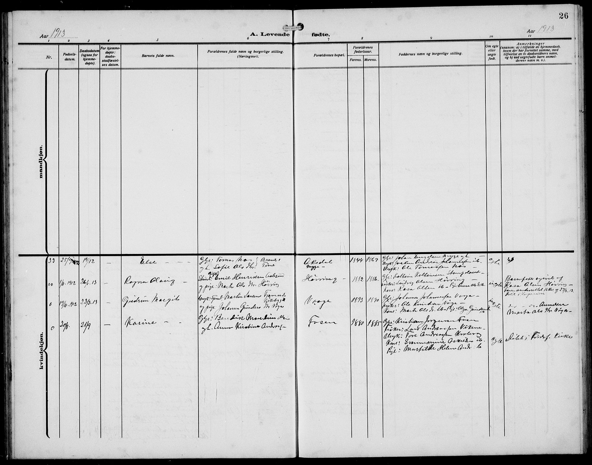 Avaldsnes sokneprestkontor, AV/SAST-A -101851/H/Ha/Hab/L0008: Parish register (copy) no. B 8, 1910-1939, p. 26