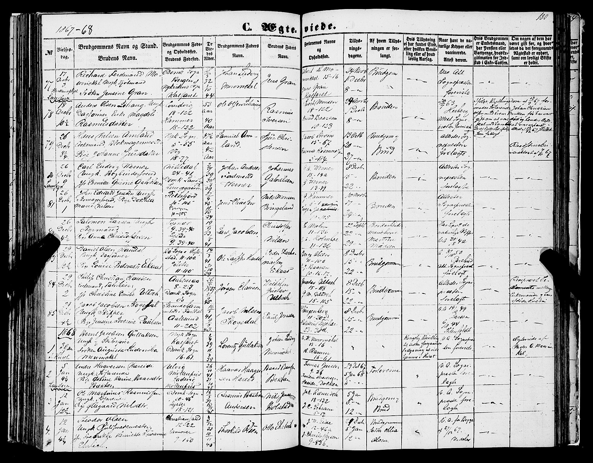 Domkirken sokneprestembete, SAB/A-74801/H/Haa/L0034: Parish register (official) no. D 2, 1853-1874, p. 130