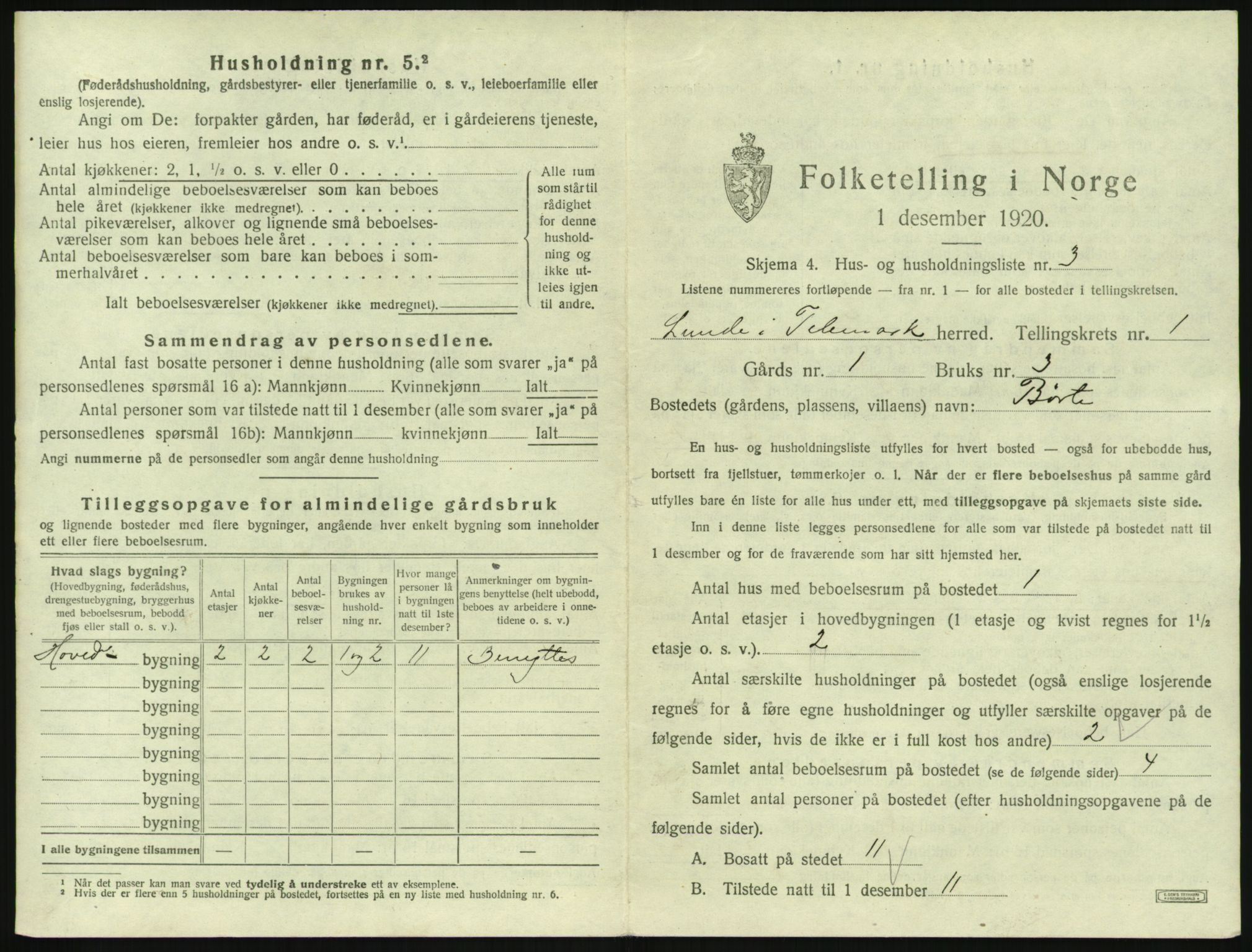 SAKO, 1920 census for Lunde, 1920, p. 47