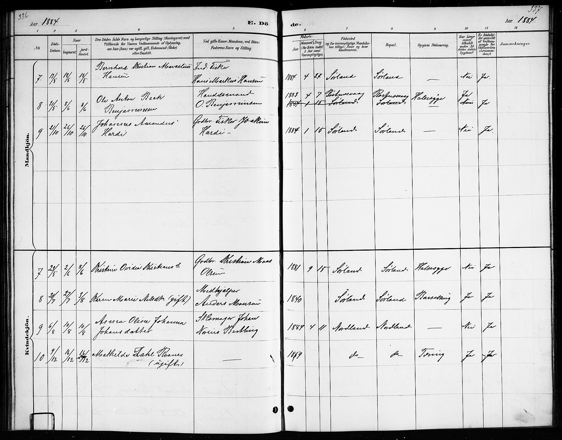 Ministerialprotokoller, klokkerbøker og fødselsregistre - Nordland, AV/SAT-A-1459/807/L0123: Parish register (copy) no. 807C01, 1884-1910, p. 336-337