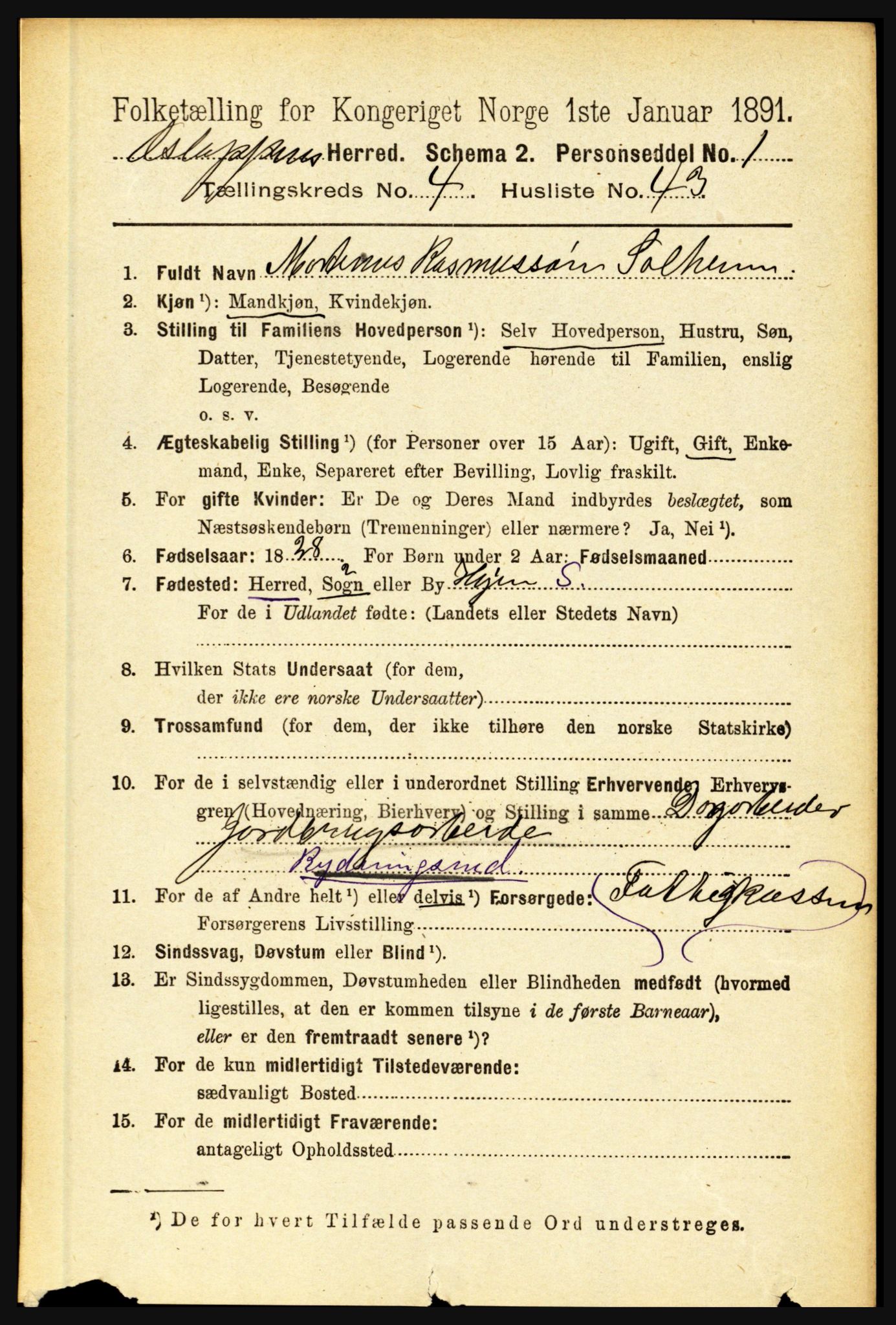 RA, 1891 census for 1445 Gloppen, 1891, p. 2019