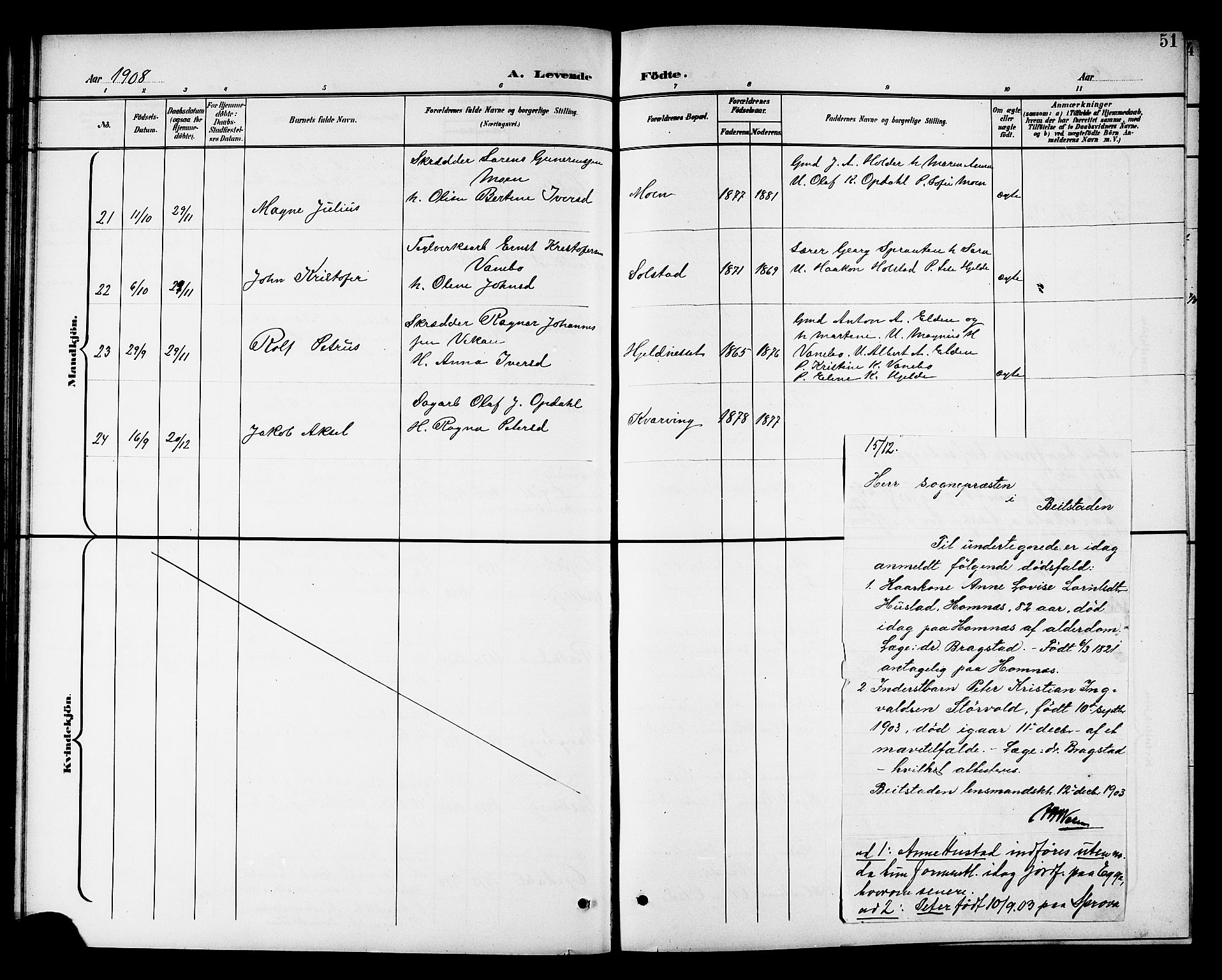 Ministerialprotokoller, klokkerbøker og fødselsregistre - Nord-Trøndelag, SAT/A-1458/741/L0401: Parish register (copy) no. 741C02, 1899-1911, p. 51