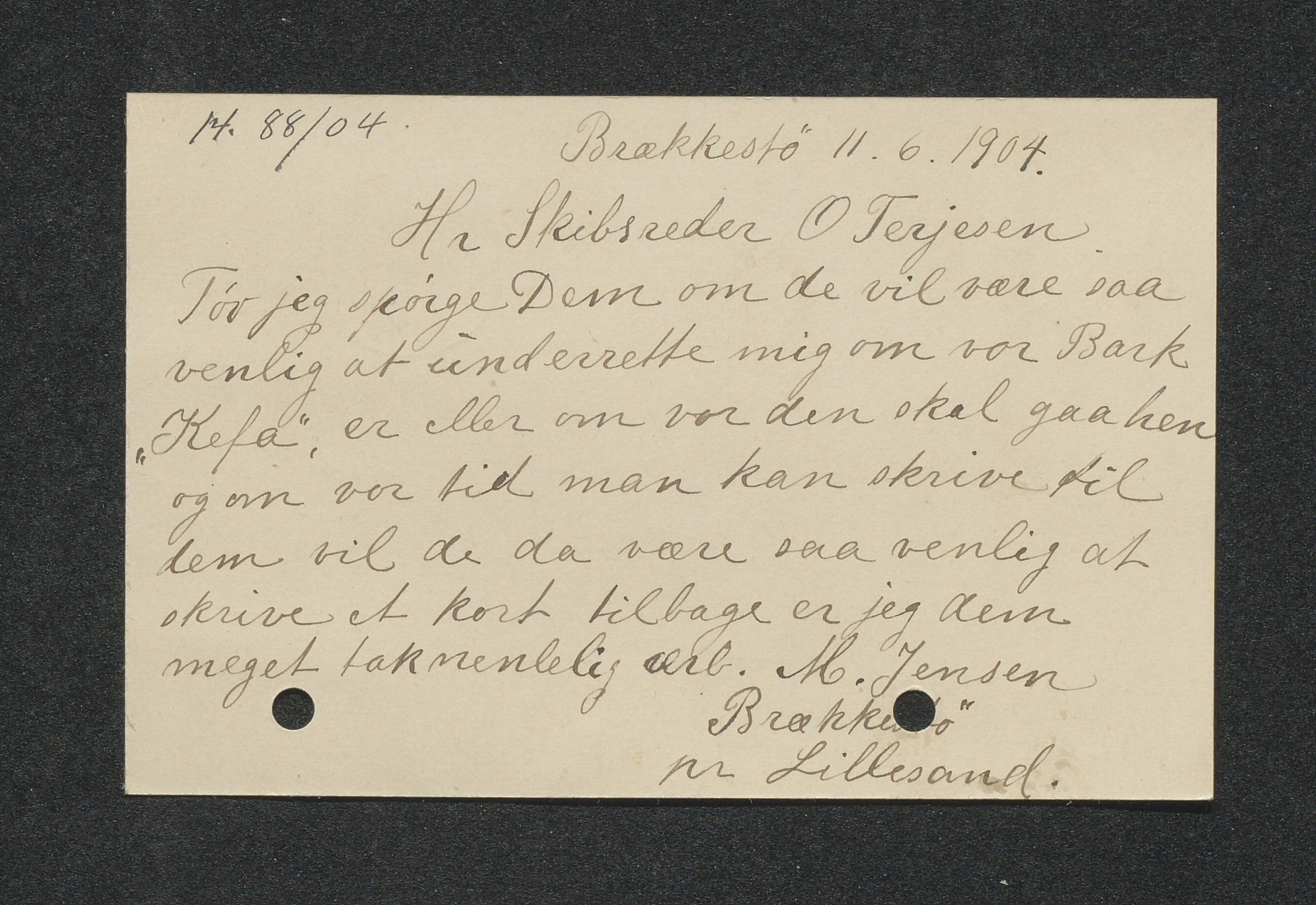 O. Terjesens rederi, AAKS/PA-2525/E/E01/L0013: Korrespondanse, 1904-1905