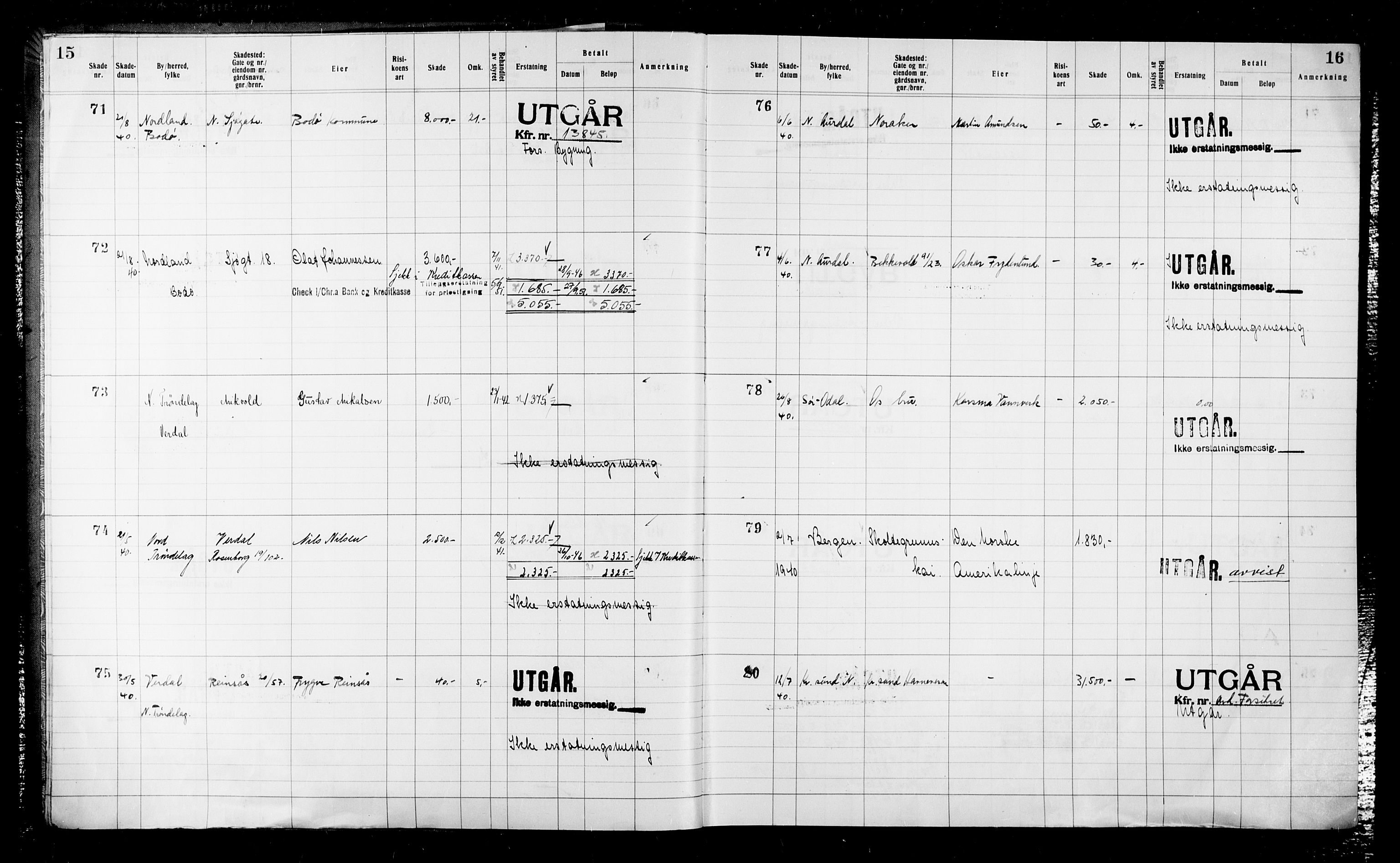 Krigsskadetrygdene for bygninger og løsøre, RA/S-1548/V/L0043: Bygning, ikke trygdet., 1940-1945, p. 15-16