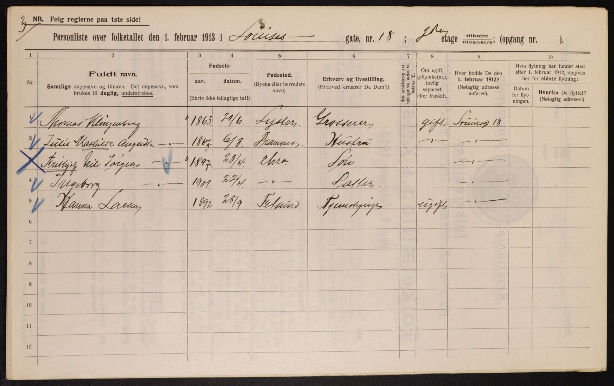 OBA, Municipal Census 1913 for Kristiania, 1913, p. 58179