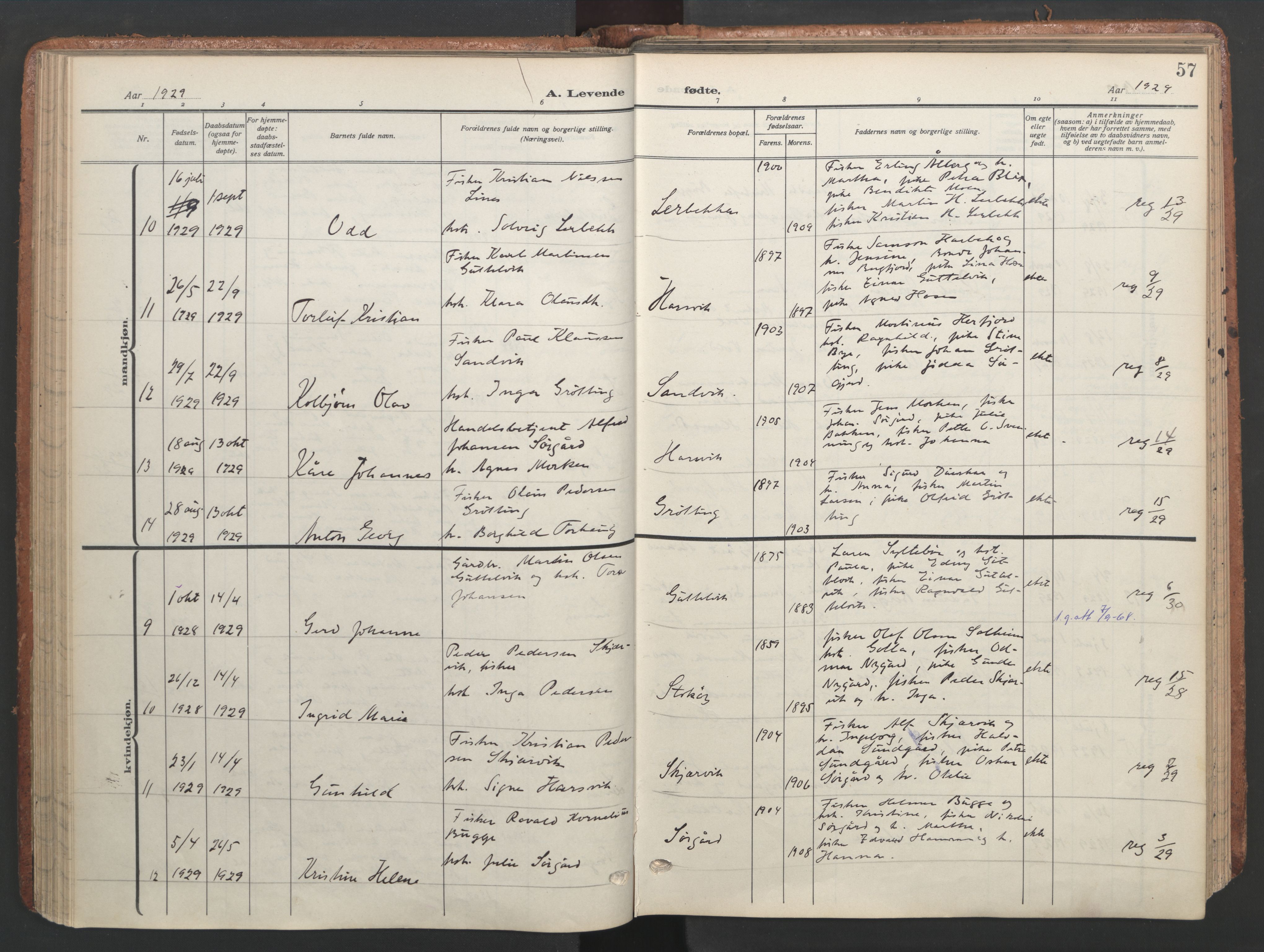 Ministerialprotokoller, klokkerbøker og fødselsregistre - Sør-Trøndelag, AV/SAT-A-1456/656/L0694: Parish register (official) no. 656A03, 1914-1931, p. 57