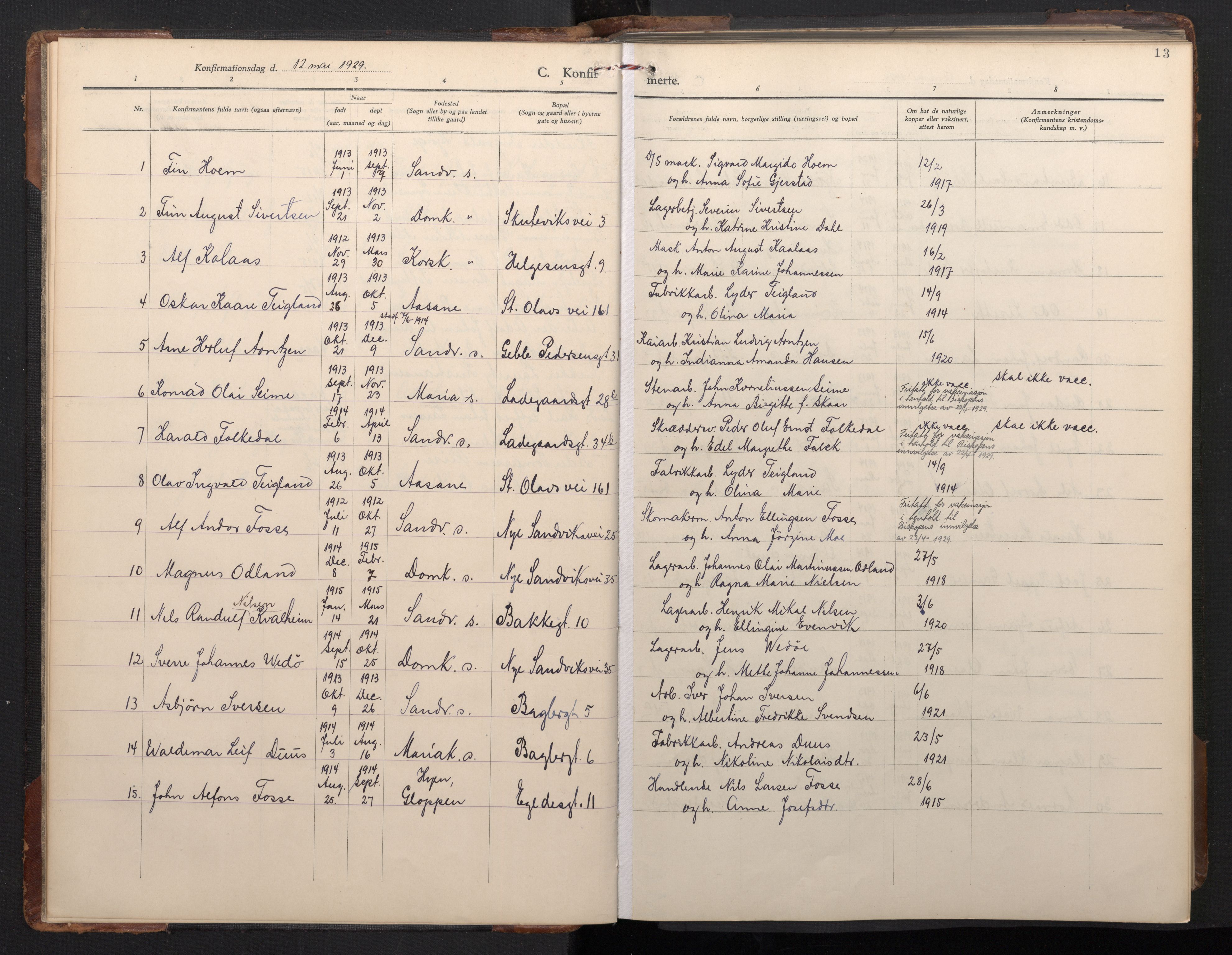St. Olavs Sokneprestembete, SAB/A-78101/H/Hab: Parish register (copy) no. B 1, 1928-1968, p. 12b-13a