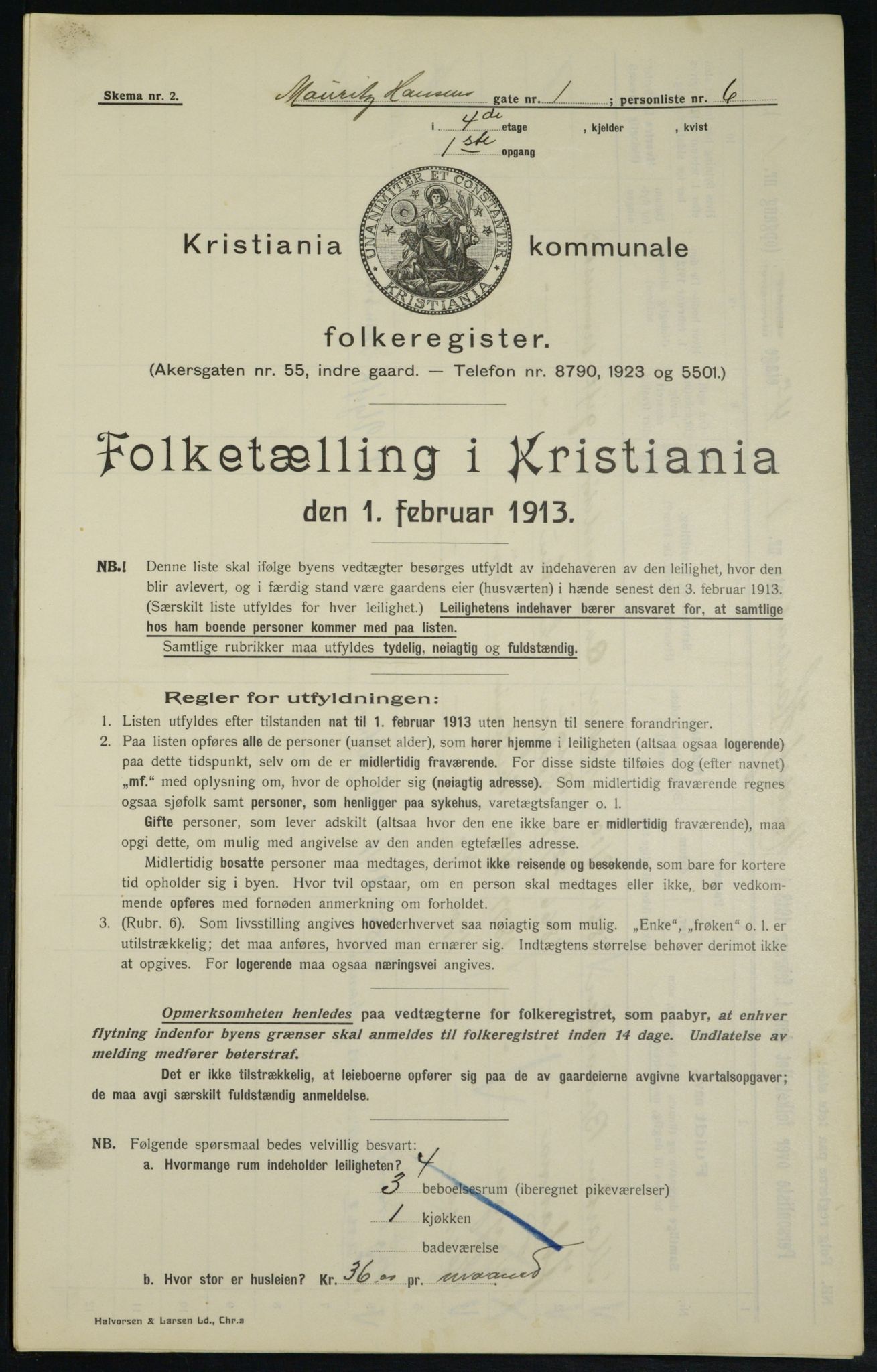 OBA, Municipal Census 1913 for Kristiania, 1913, p. 64677