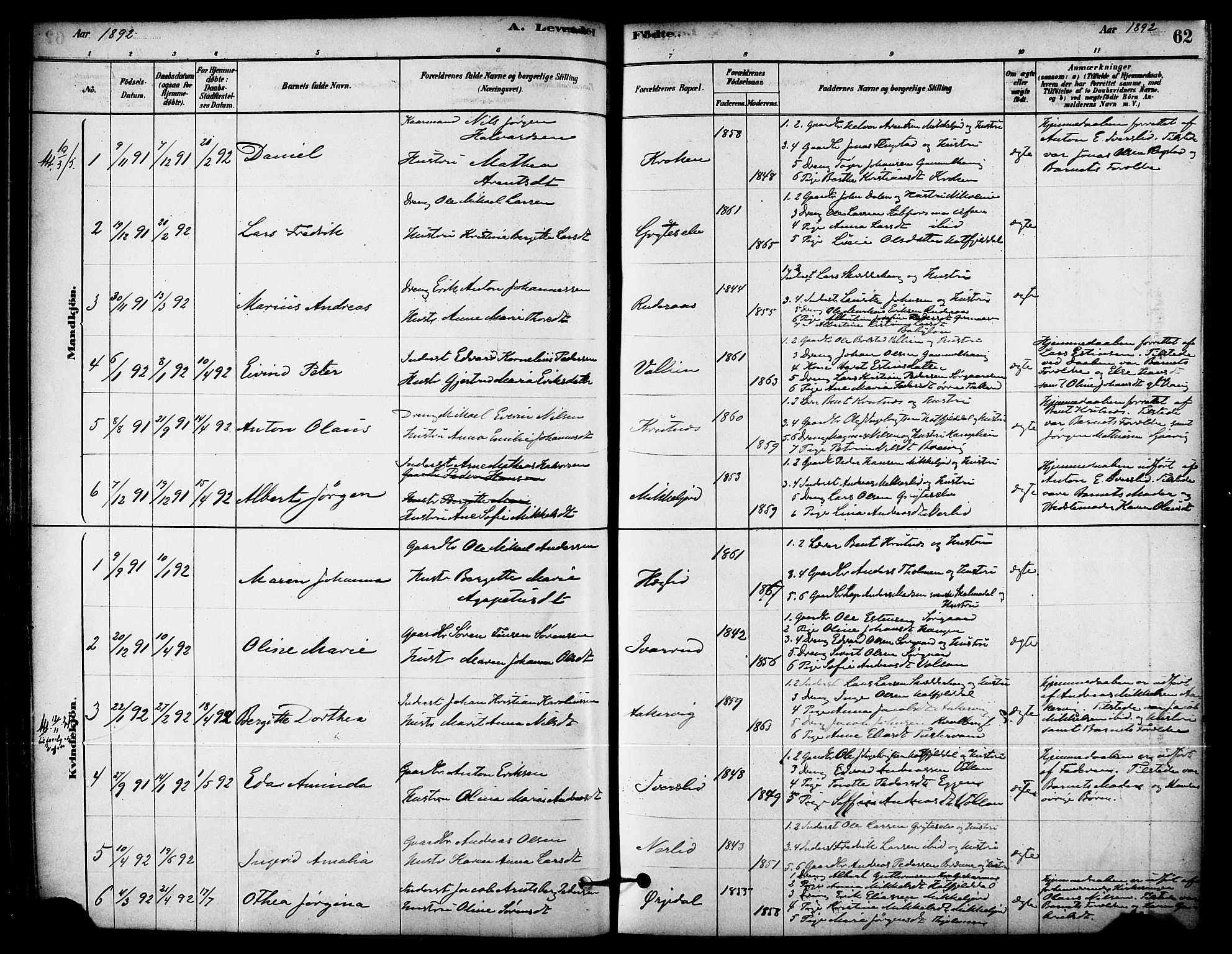 Ministerialprotokoller, klokkerbøker og fødselsregistre - Nordland, AV/SAT-A-1459/823/L0325: Parish register (official) no. 823A02, 1878-1898, p. 62