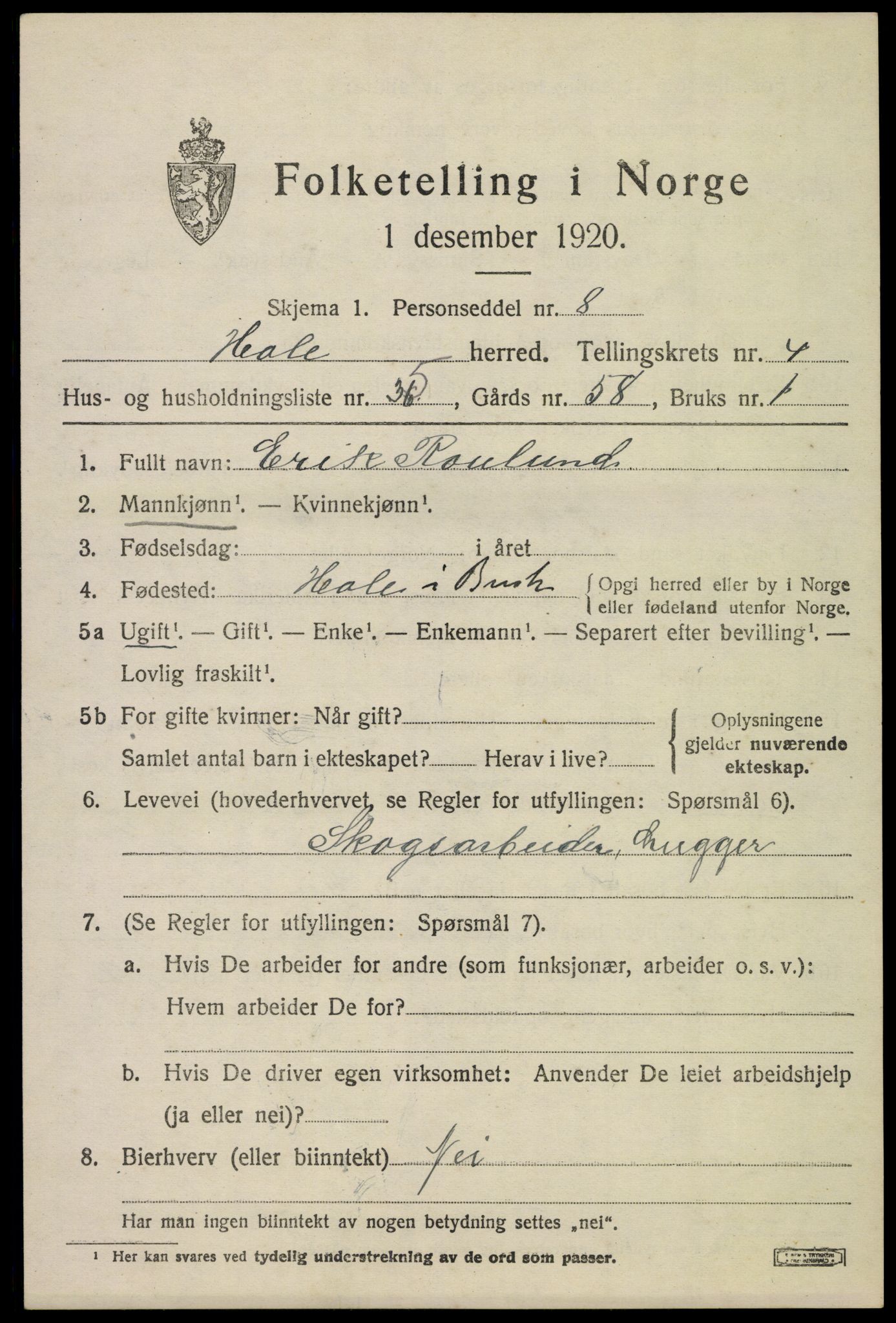 SAKO, 1920 census for Hole, 1920, p. 3363