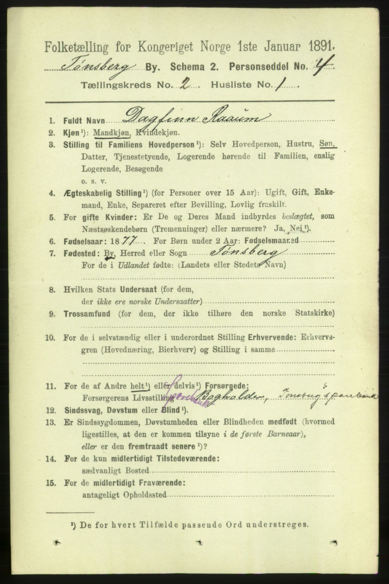 RA, 1891 census for 0705 Tønsberg, 1891, p. 1450