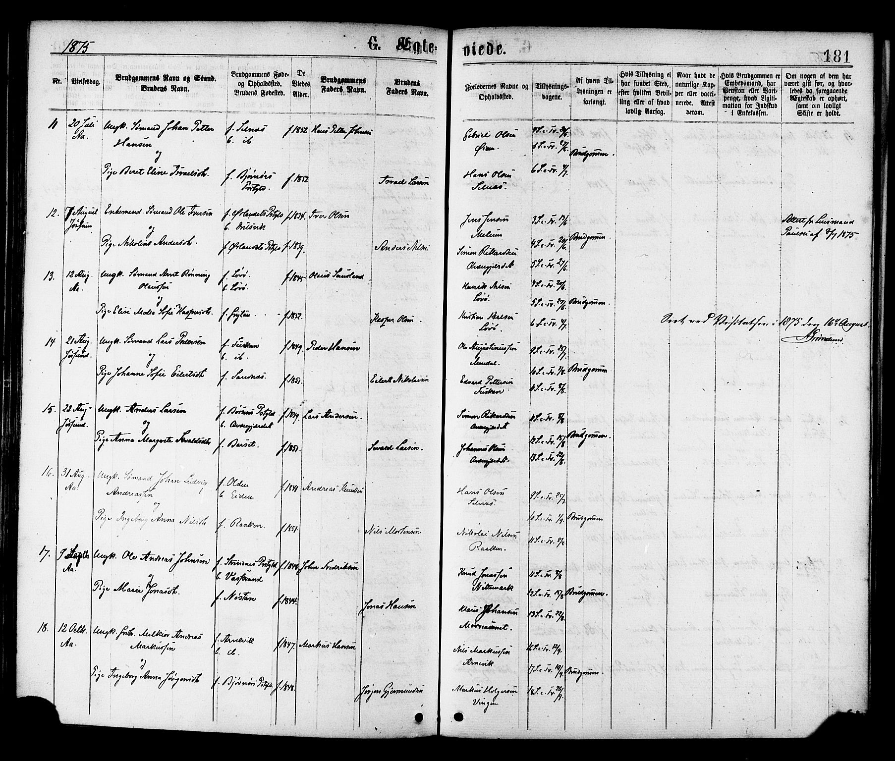 Ministerialprotokoller, klokkerbøker og fødselsregistre - Sør-Trøndelag, SAT/A-1456/655/L0679: Parish register (official) no. 655A08, 1873-1879, p. 181