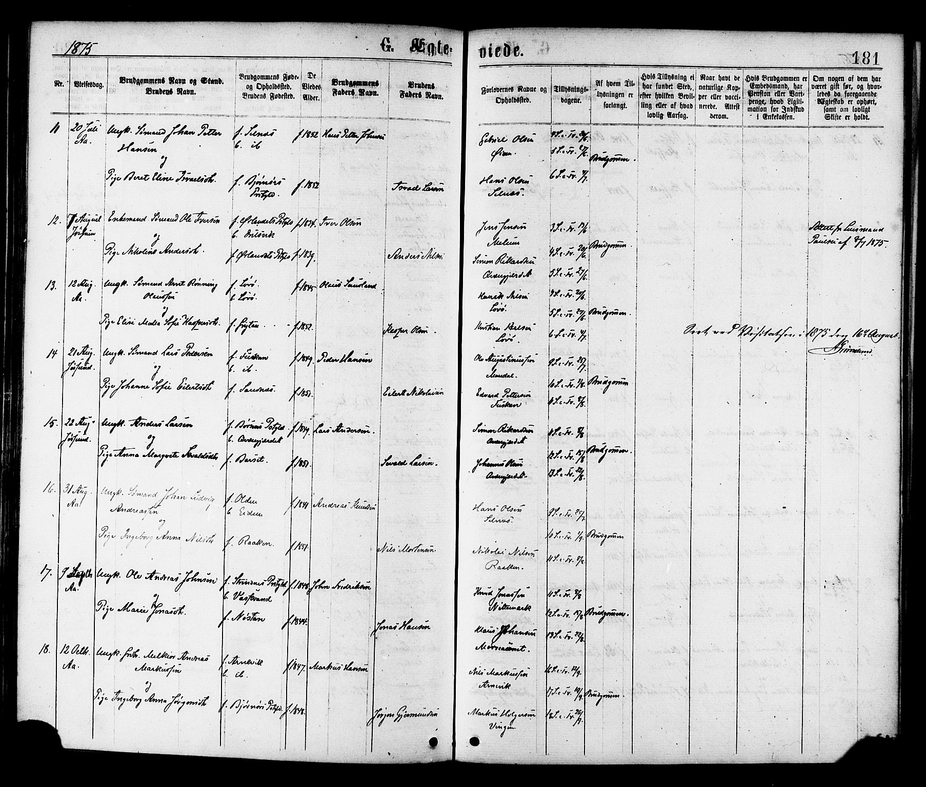 Ministerialprotokoller, klokkerbøker og fødselsregistre - Sør-Trøndelag, AV/SAT-A-1456/655/L0679: Parish register (official) no. 655A08, 1873-1879, p. 181