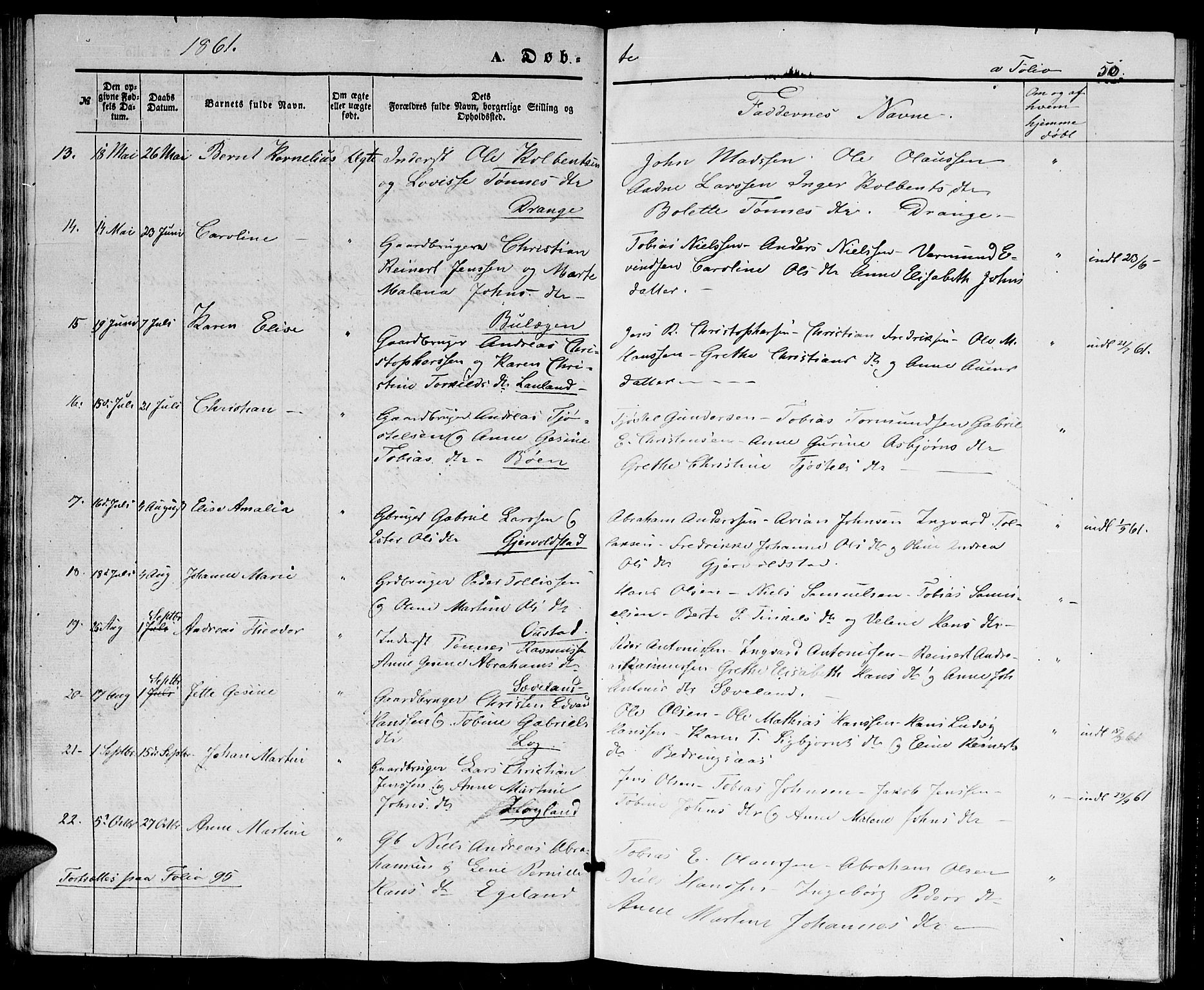 Herad sokneprestkontor, SAK/1111-0018/F/Fb/Fba/L0002: Parish register (copy) no. B 2, 1852-1862, p. 50