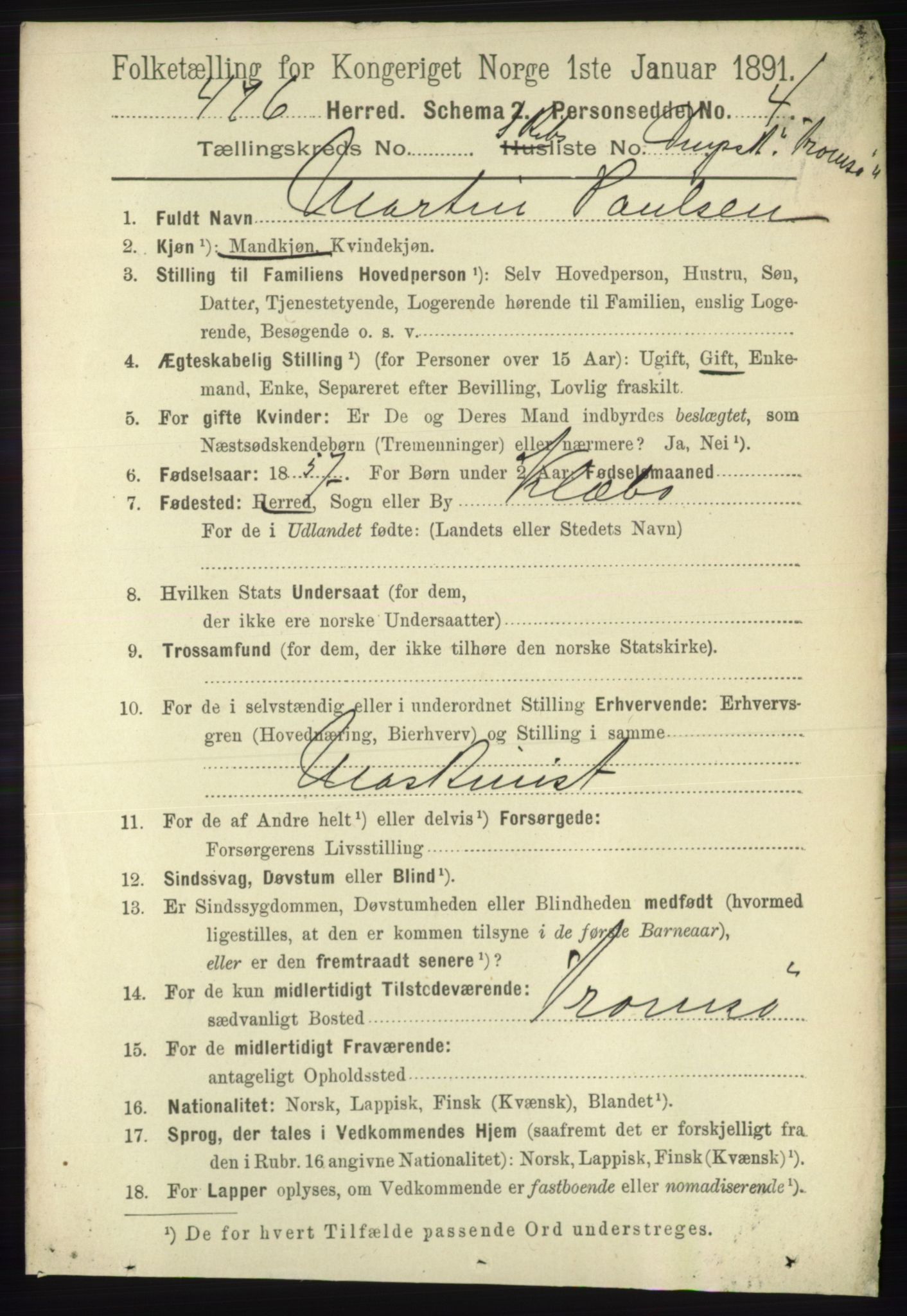 RA, 1891 census for 1938 Lyngen, 1891, p. 6251