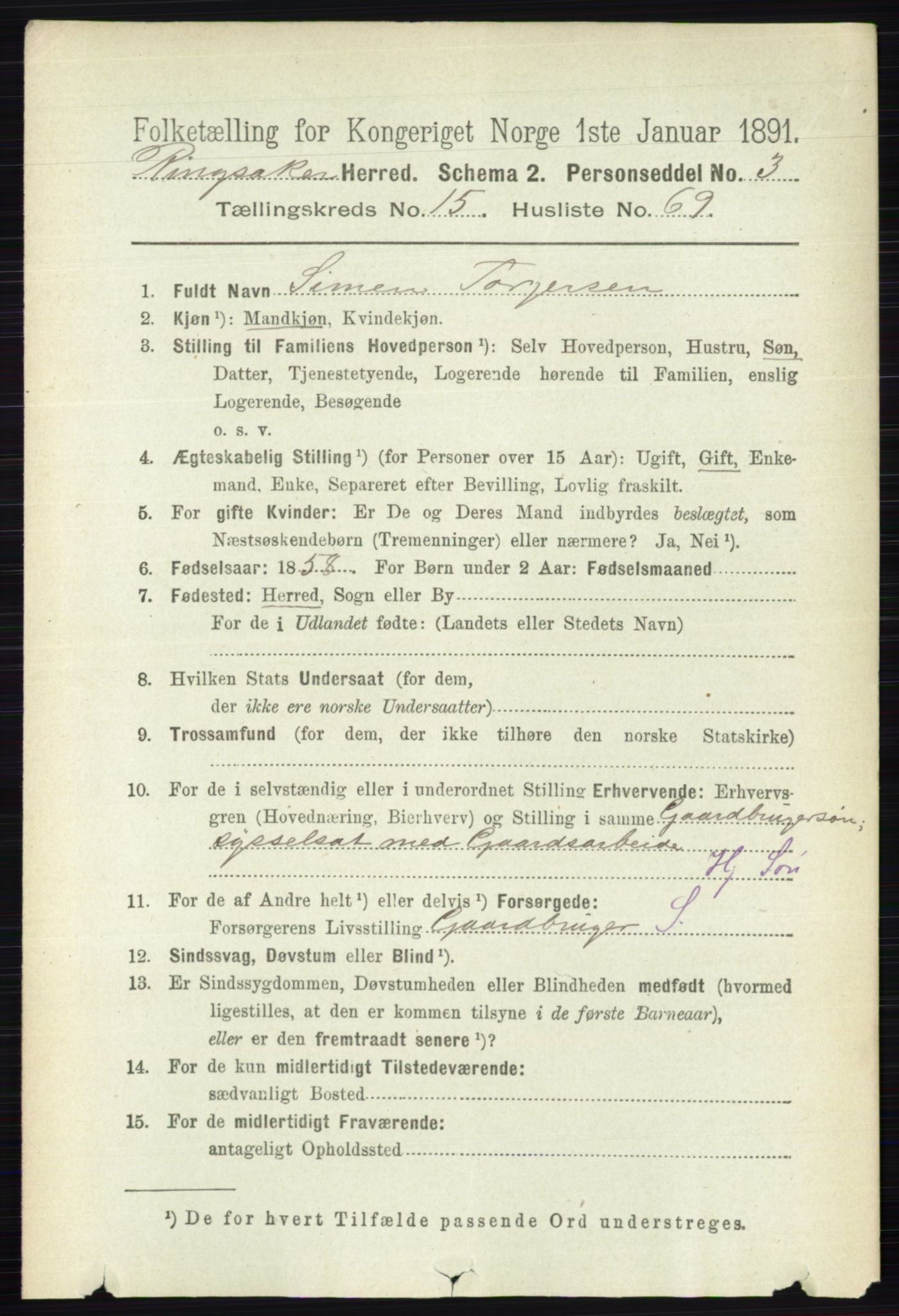 RA, 1891 census for 0412 Ringsaker, 1891, p. 8908