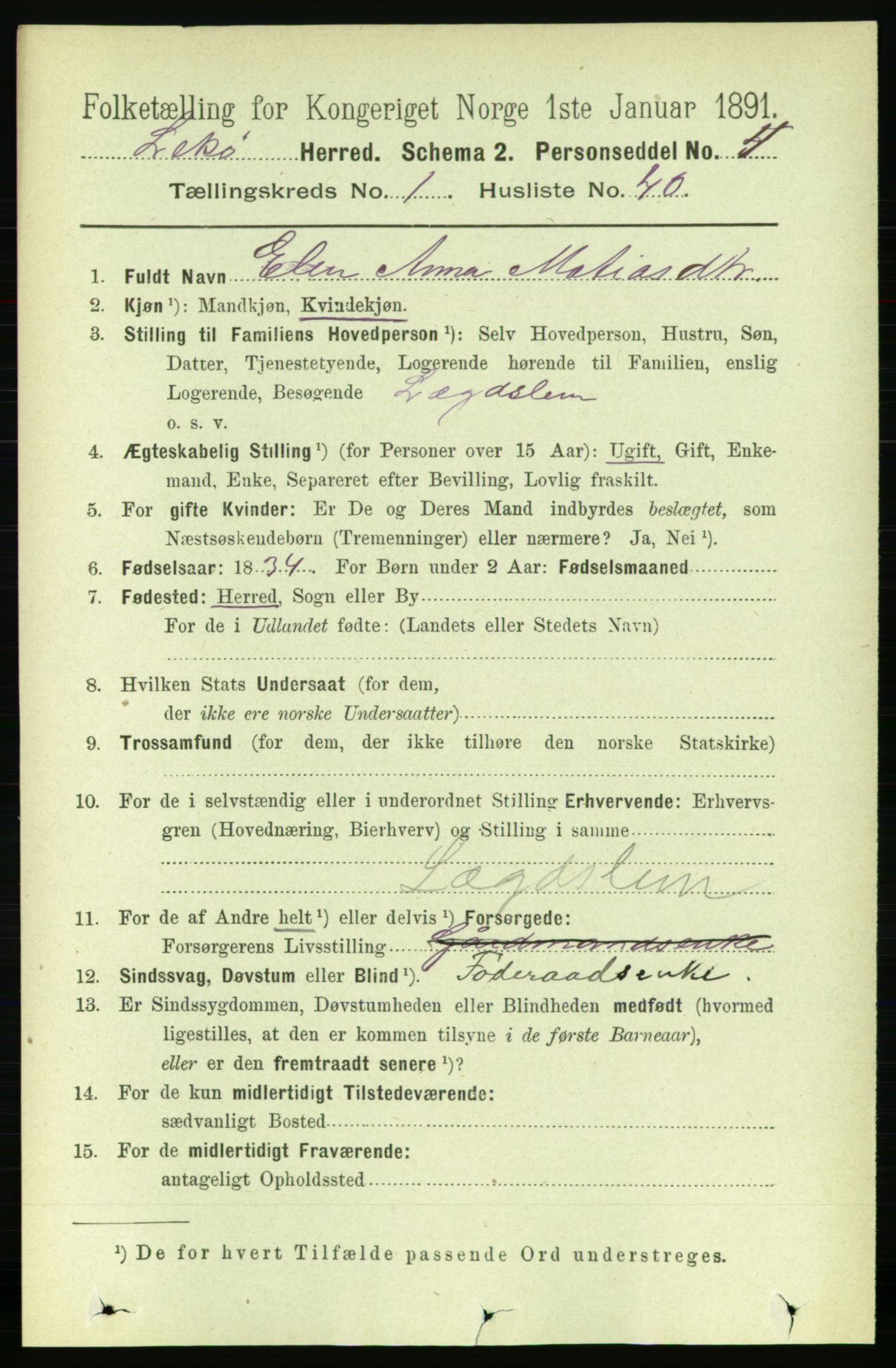 RA, 1891 census for 1755 Leka, 1891, p. 398