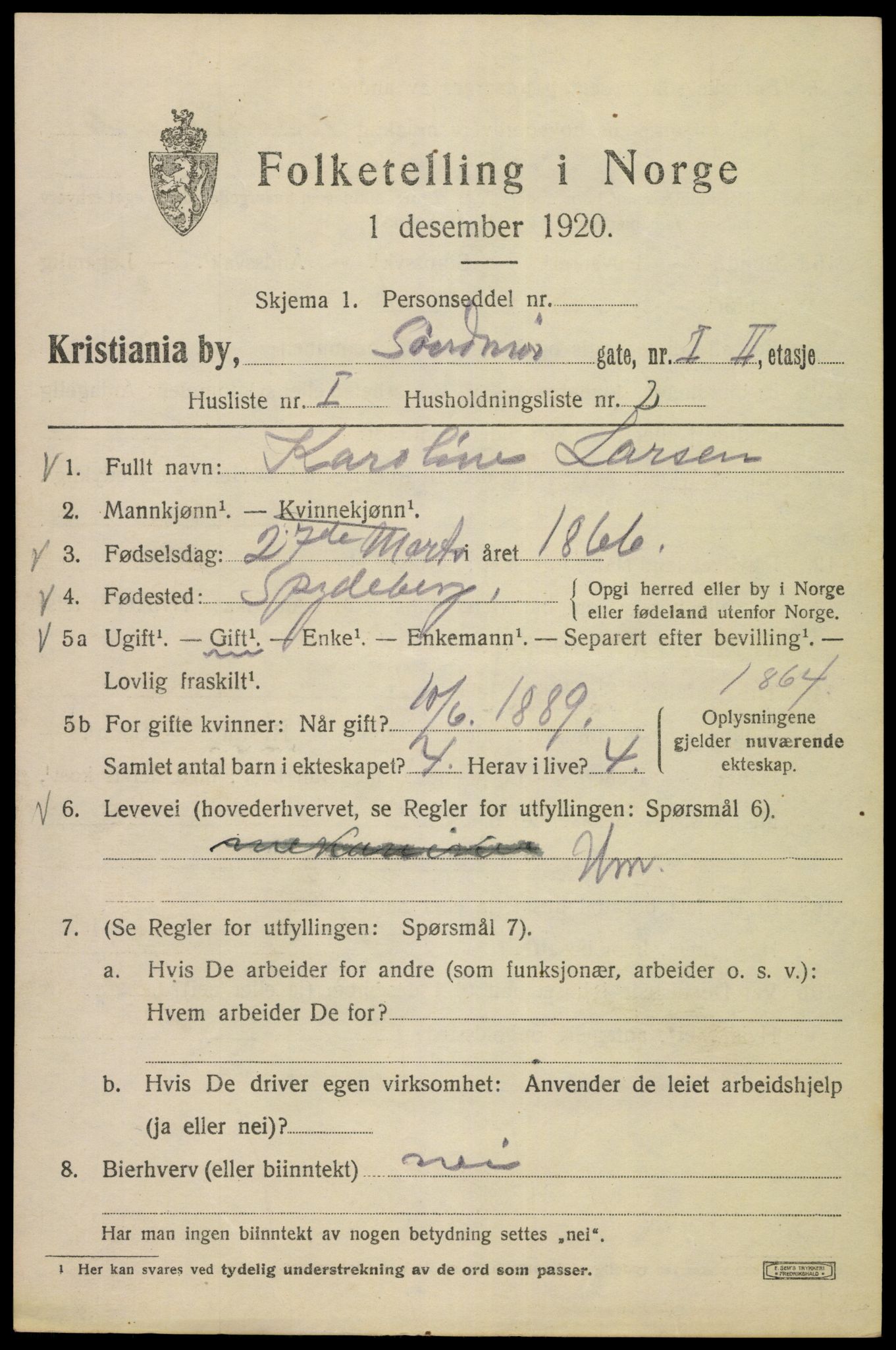 SAO, 1920 census for Kristiania, 1920, p. 561335