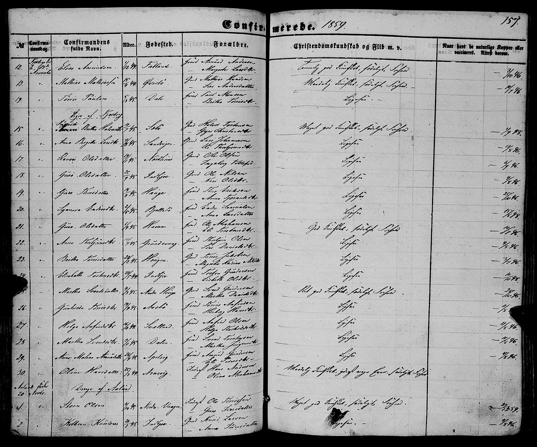 Fjelberg sokneprestembete, SAB/A-75201/H/Haa: Parish register (official) no. A 7, 1851-1867, p. 157
