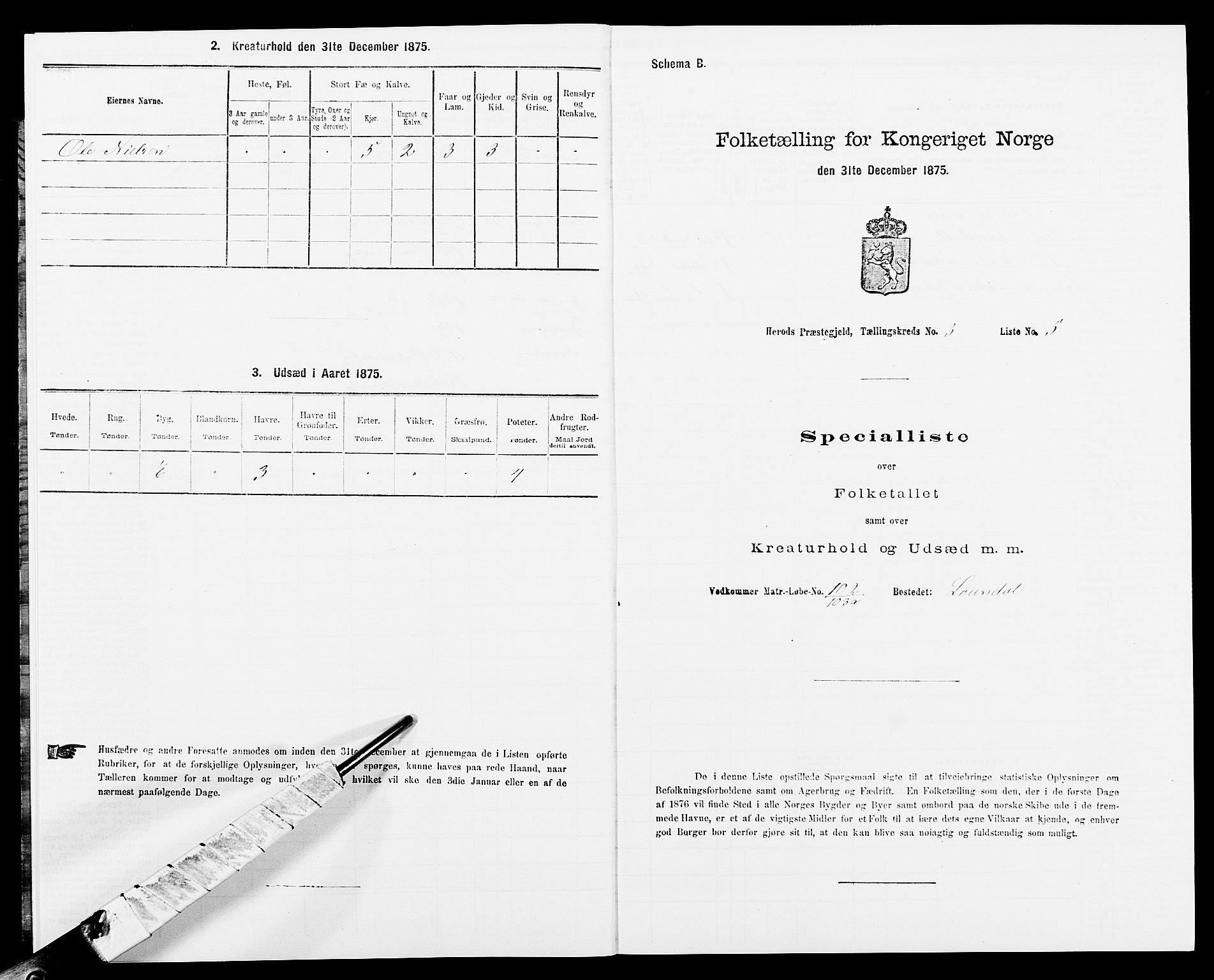 SAK, 1875 census for 1039P Herad, 1875, p. 338