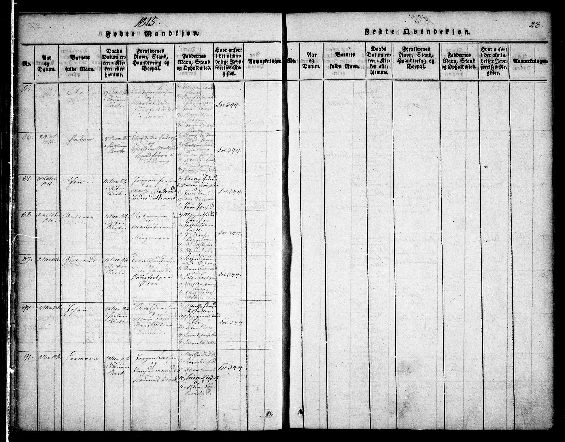 Asker prestekontor Kirkebøker, SAO/A-10256a/F/Fa/L0006: Parish register (official) no. I 6, 1814-1824, p. 28