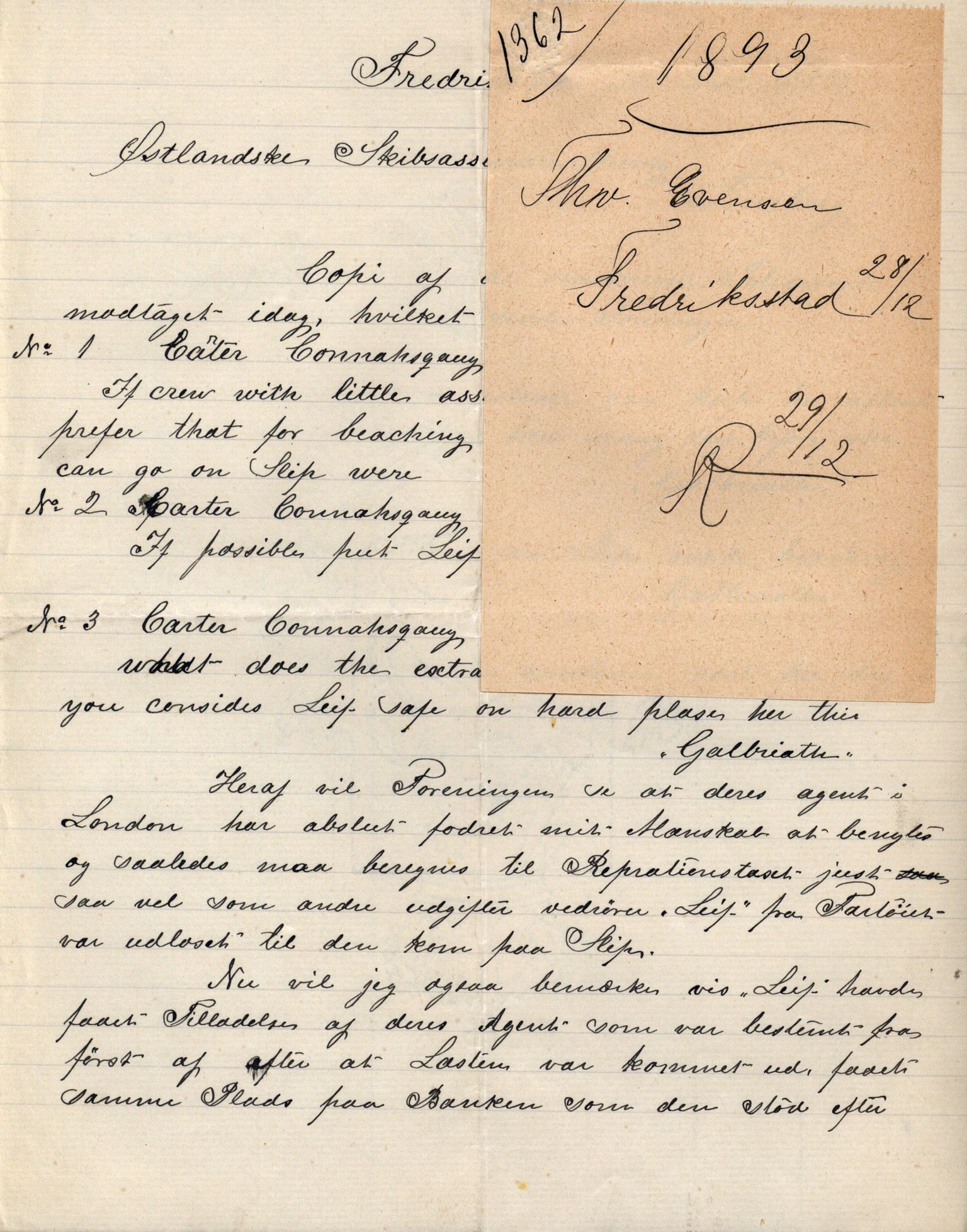Pa 63 - Østlandske skibsassuranceforening, VEMU/A-1079/G/Ga/L0030/0001: Havaridokumenter / Leif, Korsvei, Margret, Mangerton, Mathilde, Island, Andover, 1893, p. 6