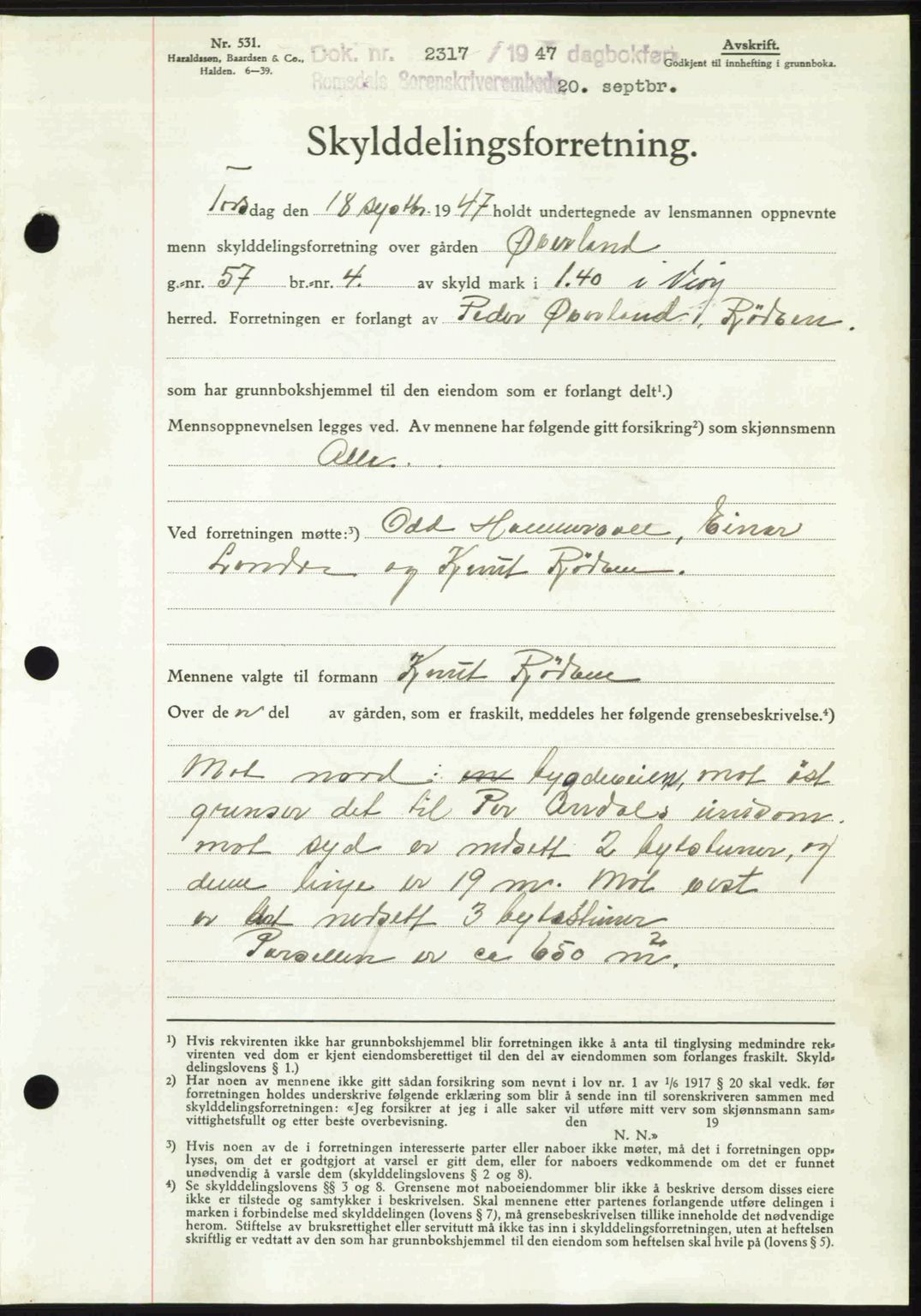 Romsdal sorenskriveri, AV/SAT-A-4149/1/2/2C: Mortgage book no. A24, 1947-1947, Diary no: : 2317/1947