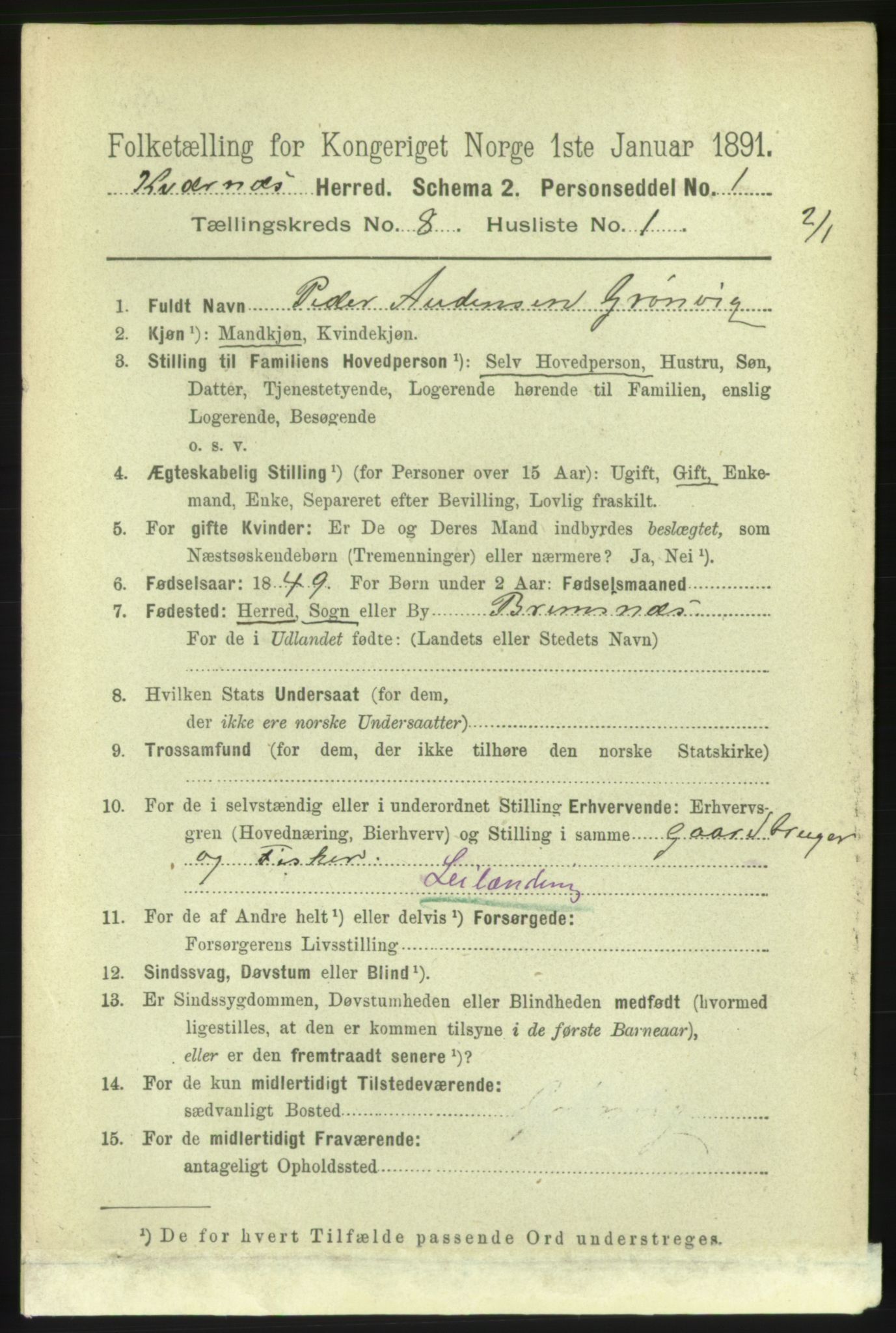 RA, 1891 census for 1553 Kvernes, 1891, p. 3516