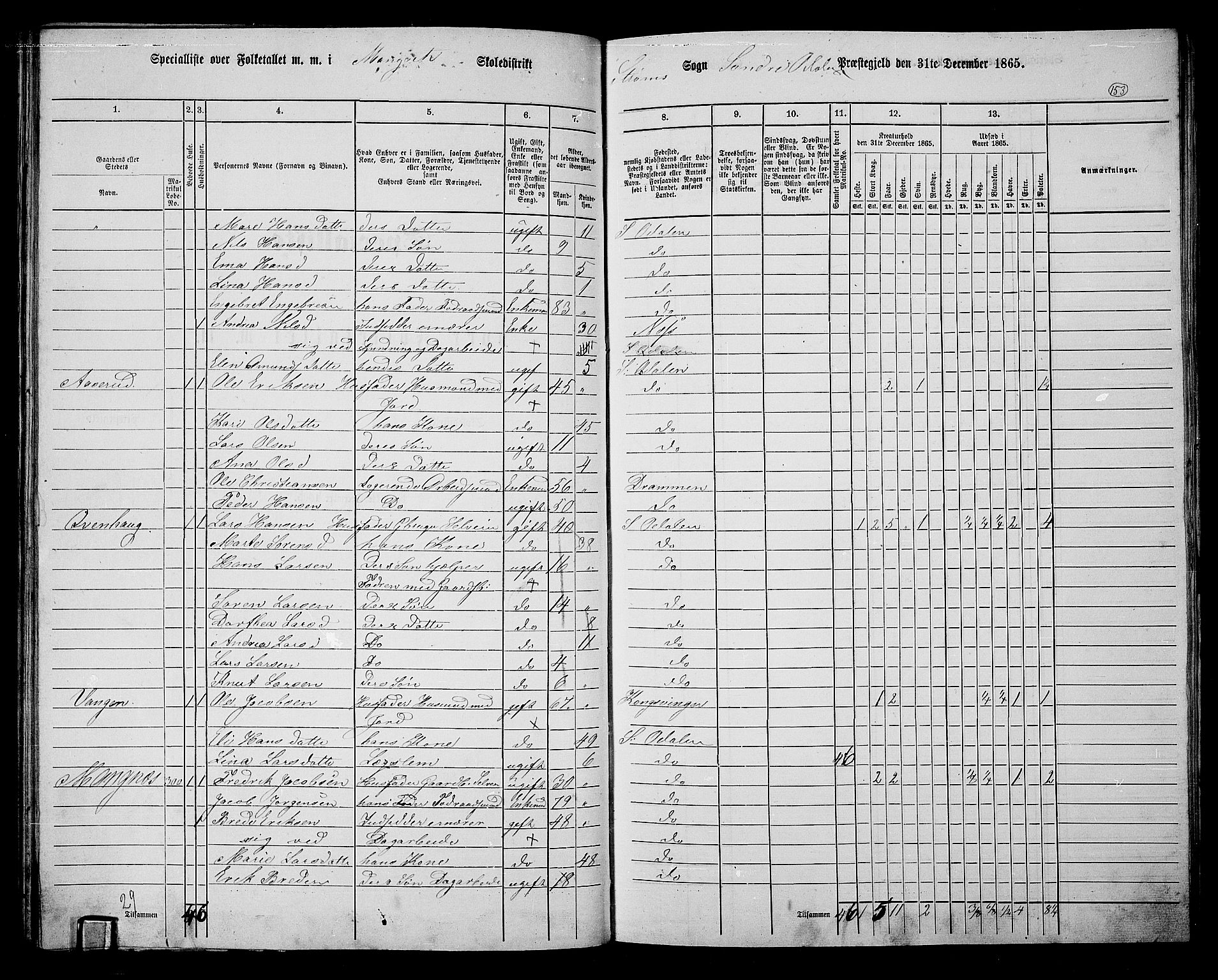 RA, 1865 census for Sør-Odal, 1865, p. 138