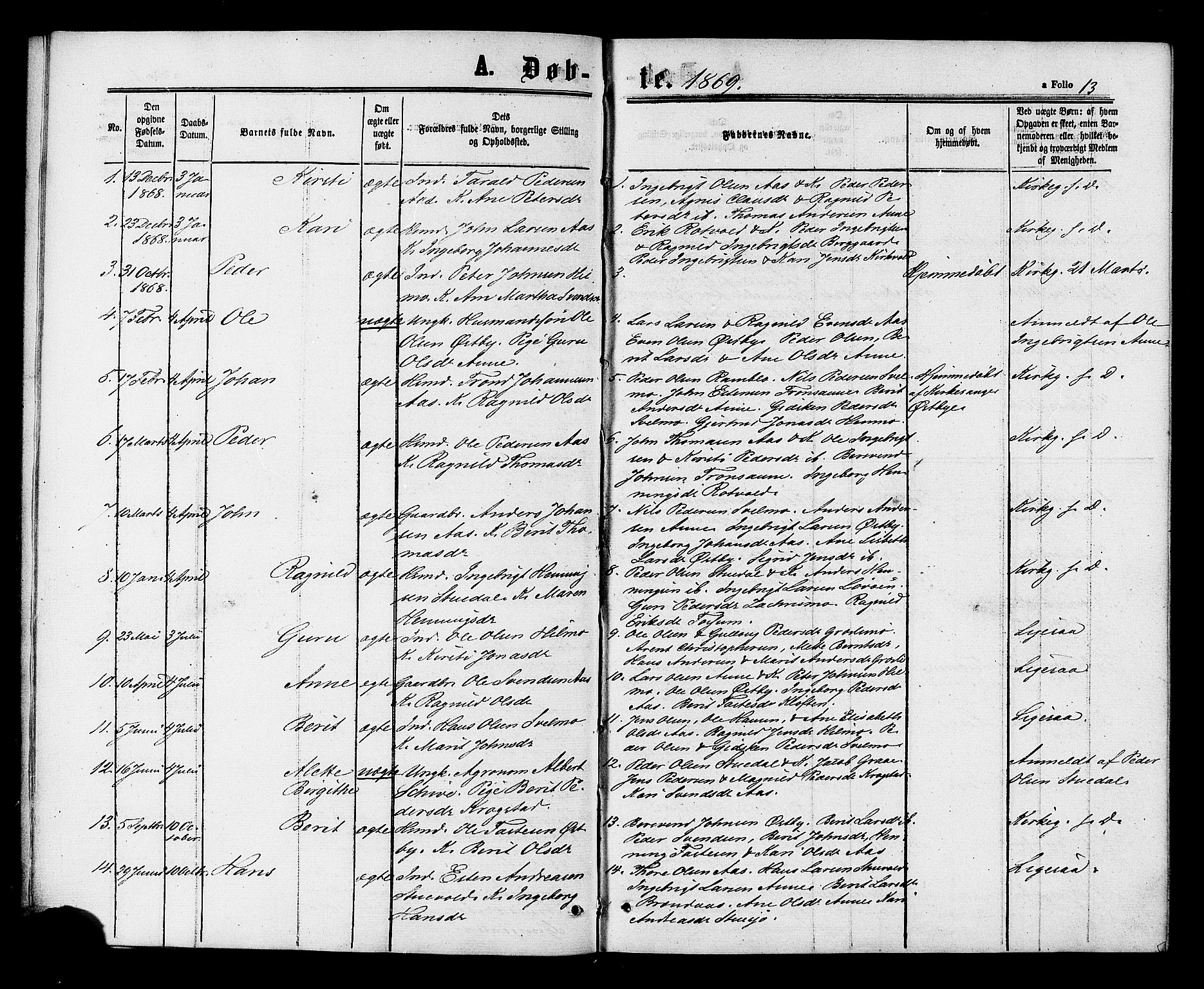 Ministerialprotokoller, klokkerbøker og fødselsregistre - Sør-Trøndelag, SAT/A-1456/698/L1163: Parish register (official) no. 698A01, 1862-1887, p. 13