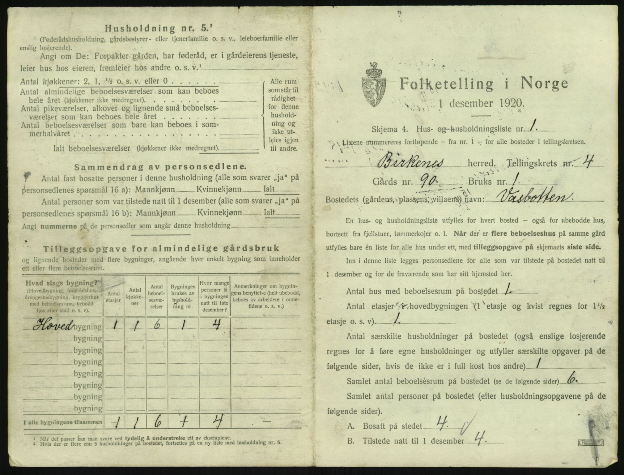 SAK, 1920 census for Birkenes, 1920, p. 247