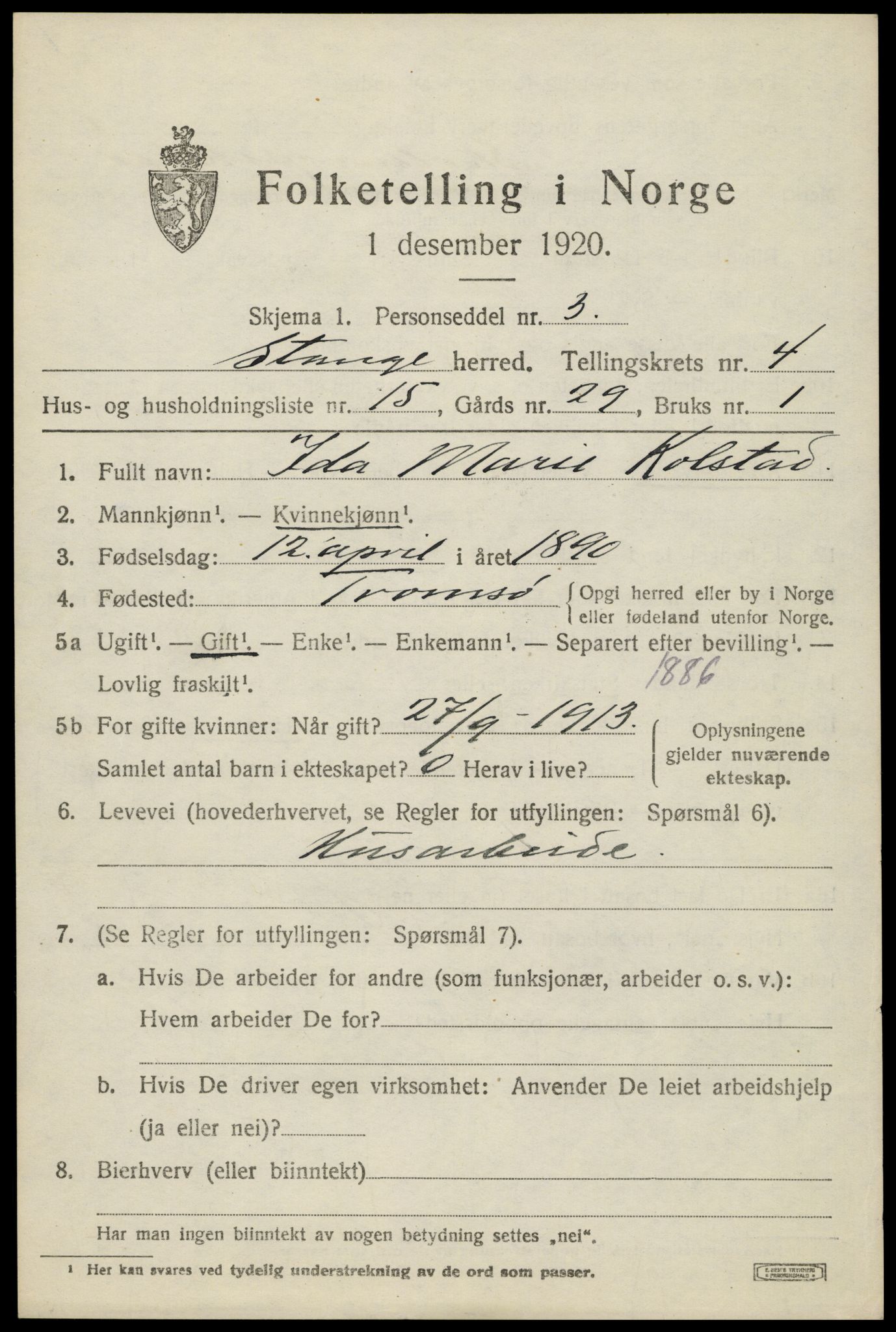 SAH, 1920 census for Stange, 1920, p. 6803