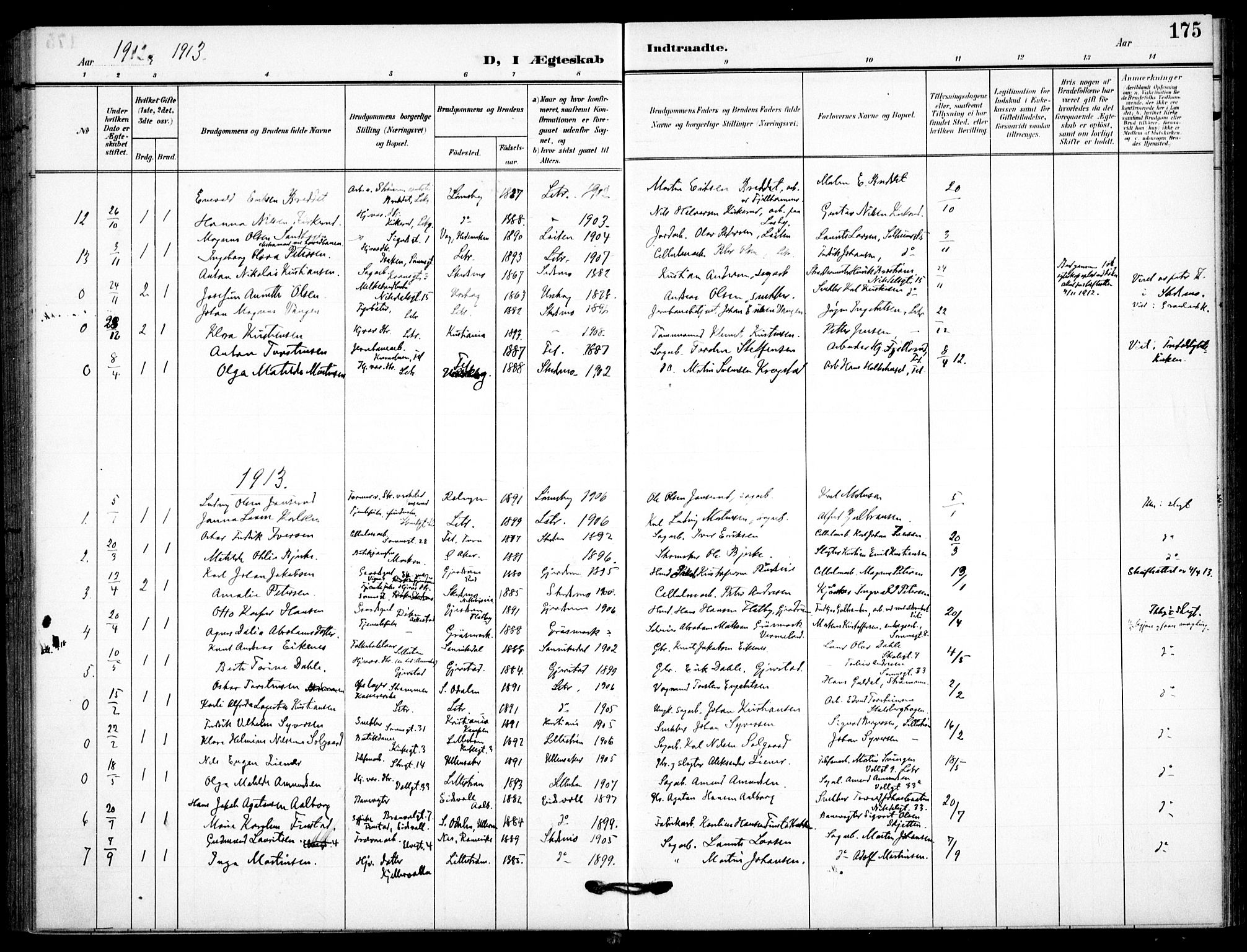 Skedsmo prestekontor Kirkebøker, SAO/A-10033a/F/Fc/L0001: Parish register (official) no. III 1, 1908-1916, p. 175