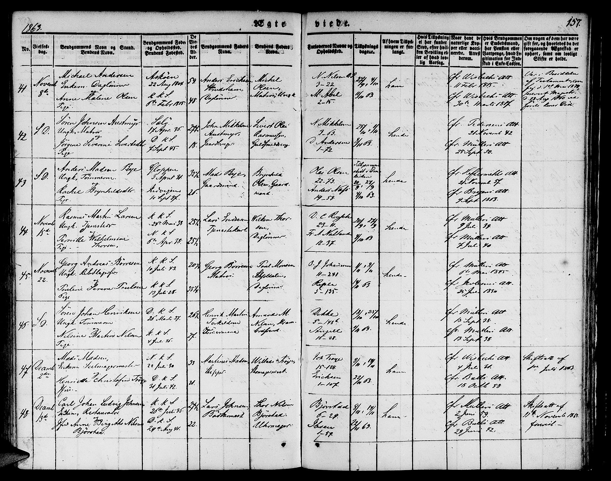 Nykirken Sokneprestembete, AV/SAB-A-77101/H/Hab: Parish register (copy) no. D 1, 1832-1867, p. 157