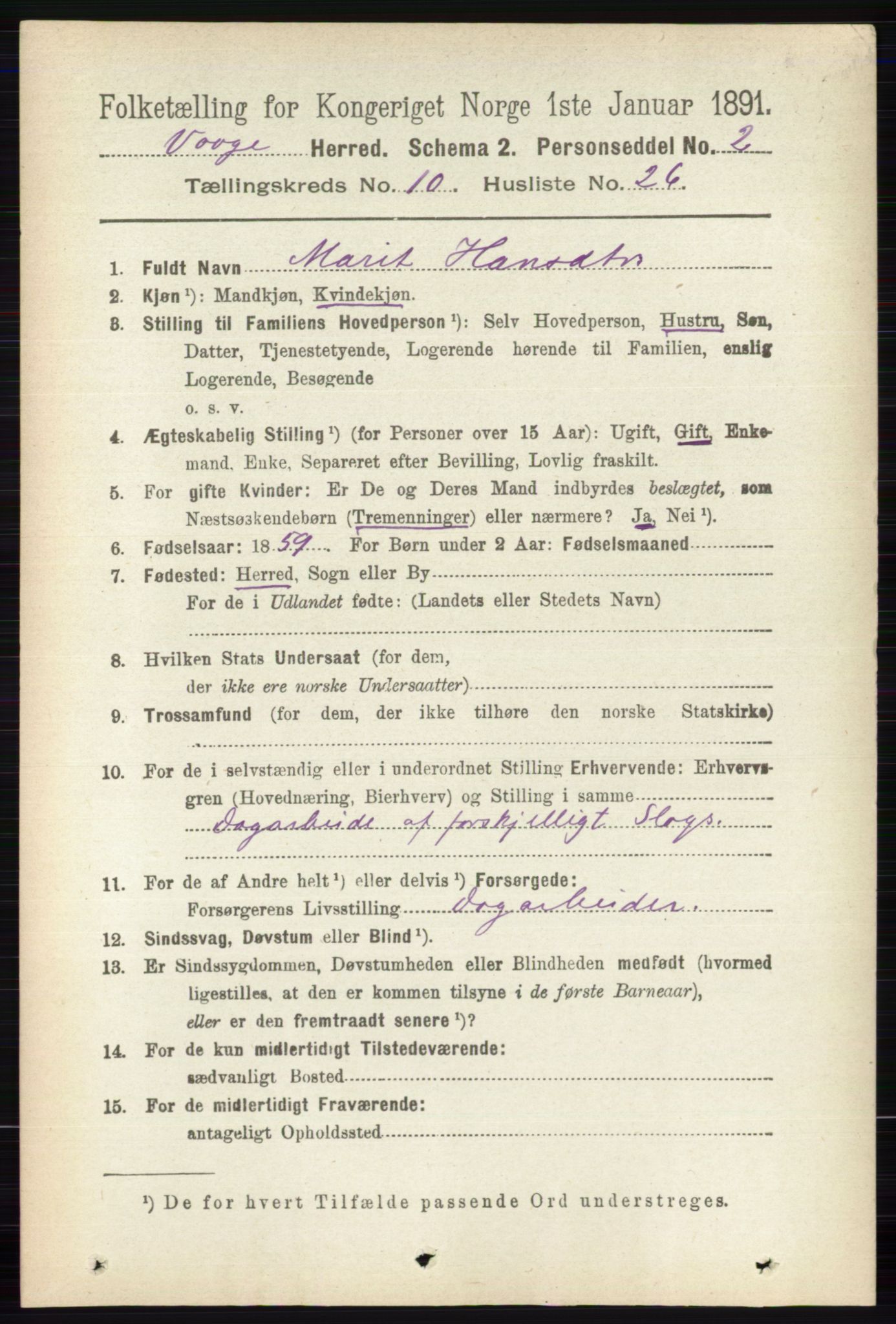 RA, 1891 census for 0515 Vågå, 1891, p. 6392