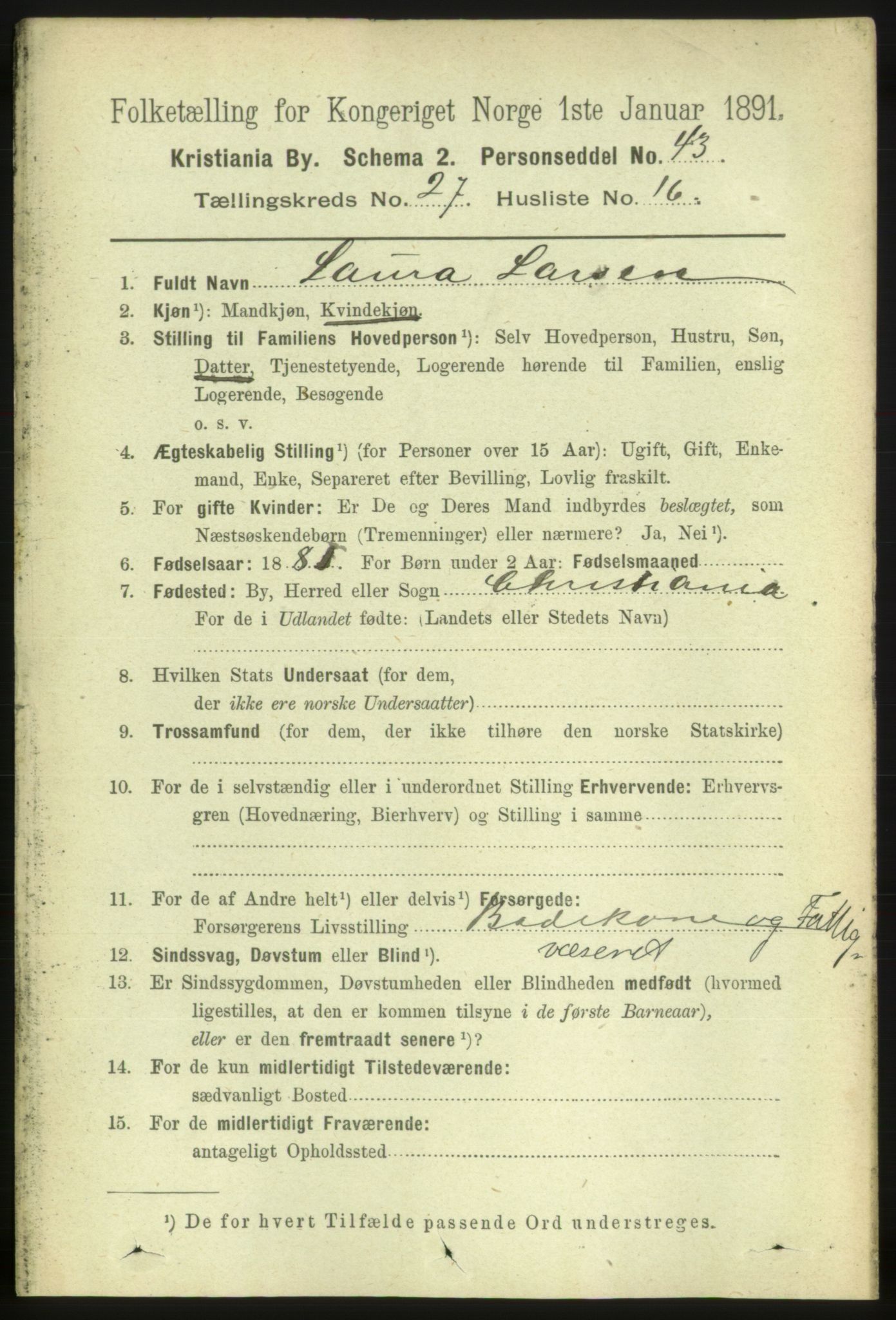 RA, 1891 census for 0301 Kristiania, 1891, p. 14186