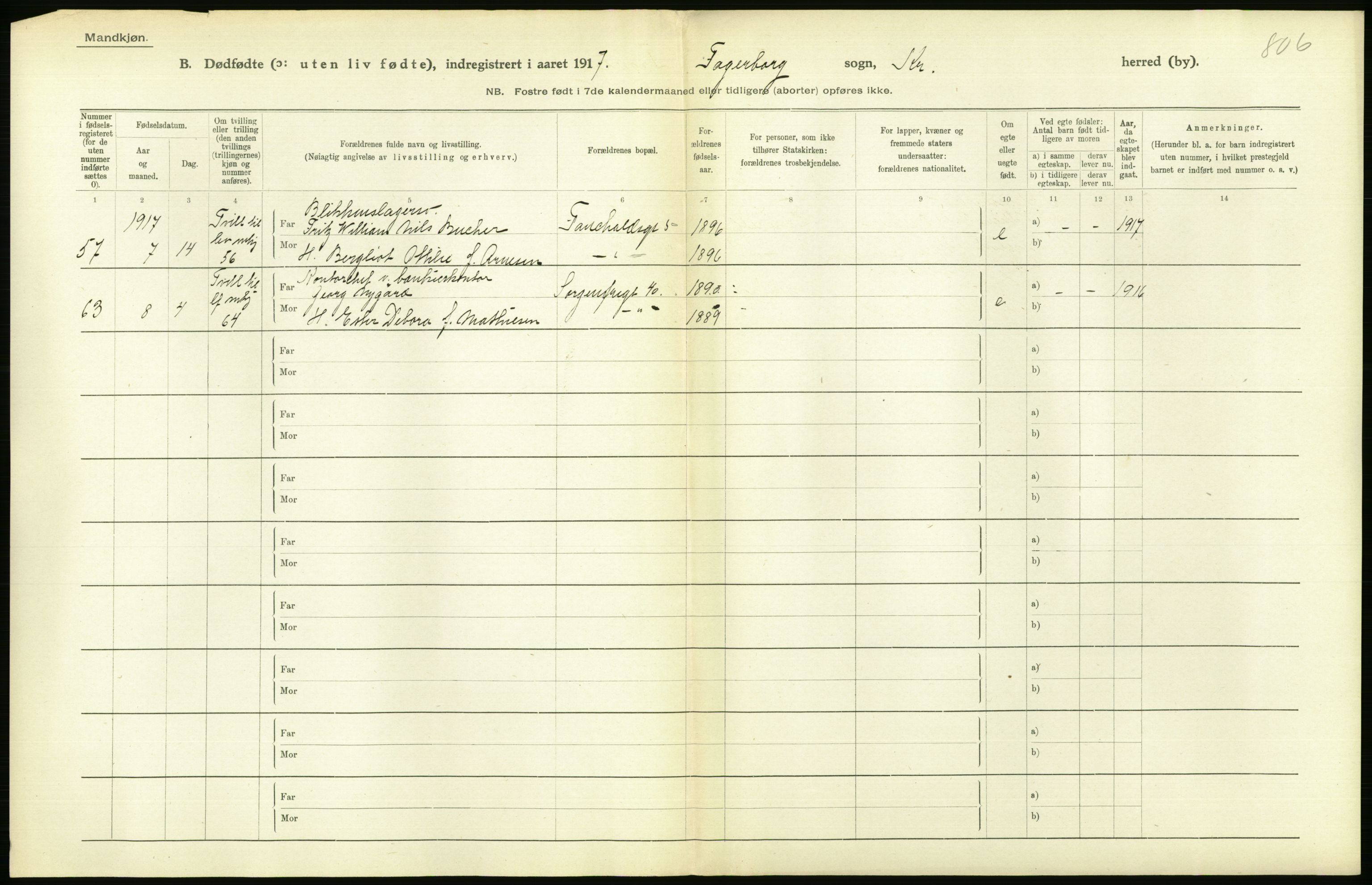 Statistisk sentralbyrå, Sosiodemografiske emner, Befolkning, RA/S-2228/D/Df/Dfb/Dfbg/L0011: Kristiania: Døde, dødfødte., 1917, p. 524