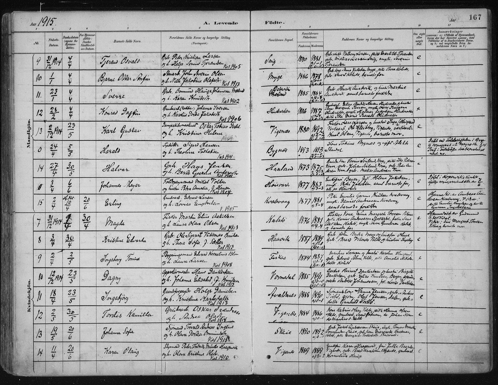 Avaldsnes sokneprestkontor, AV/SAST-A -101851/H/Ha/Haa/L0017: Parish register (official) no. A 17, 1889-1920, p. 167