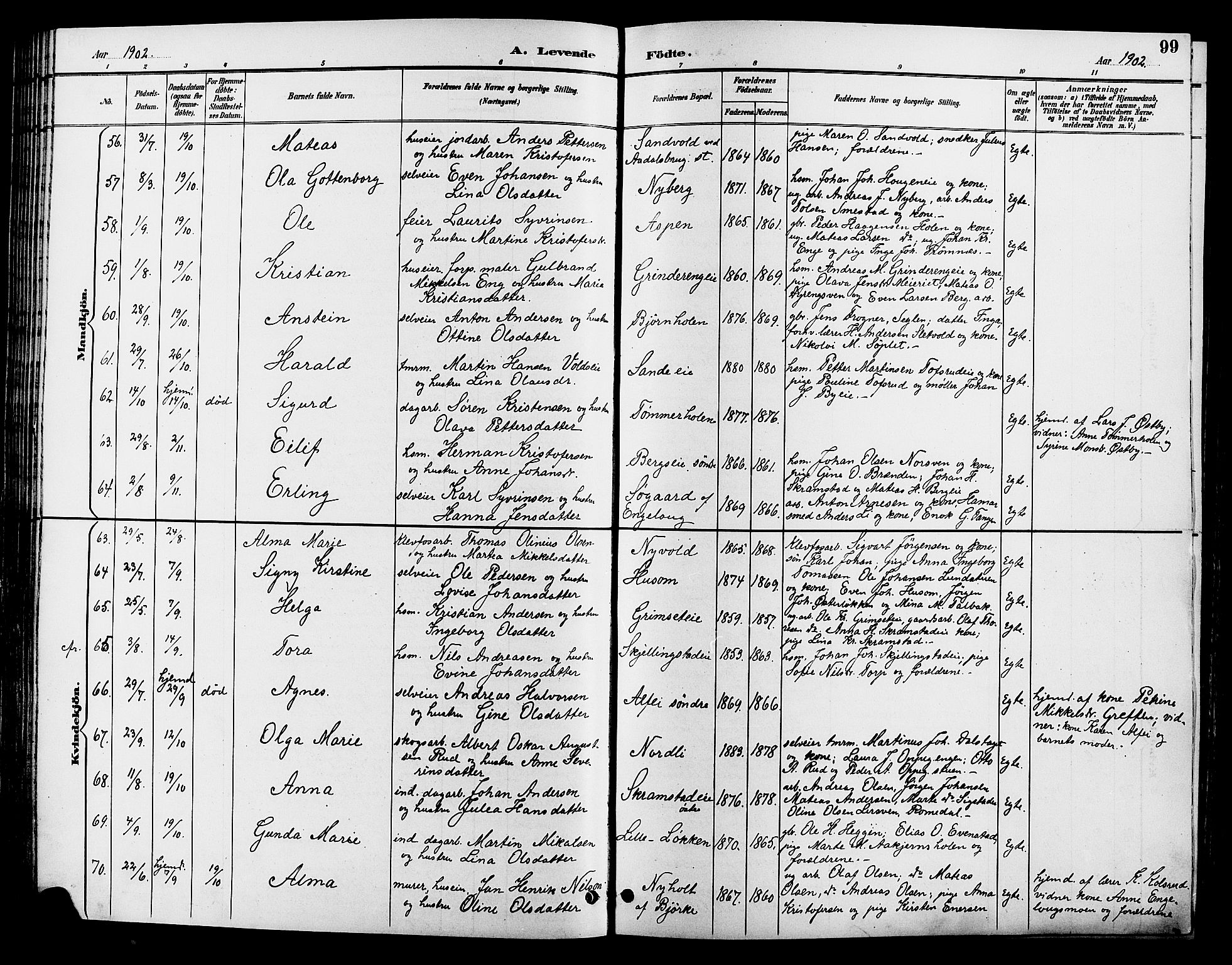 Løten prestekontor, SAH/PREST-022/L/La/L0006: Parish register (copy) no. 6, 1892-1909, p. 99