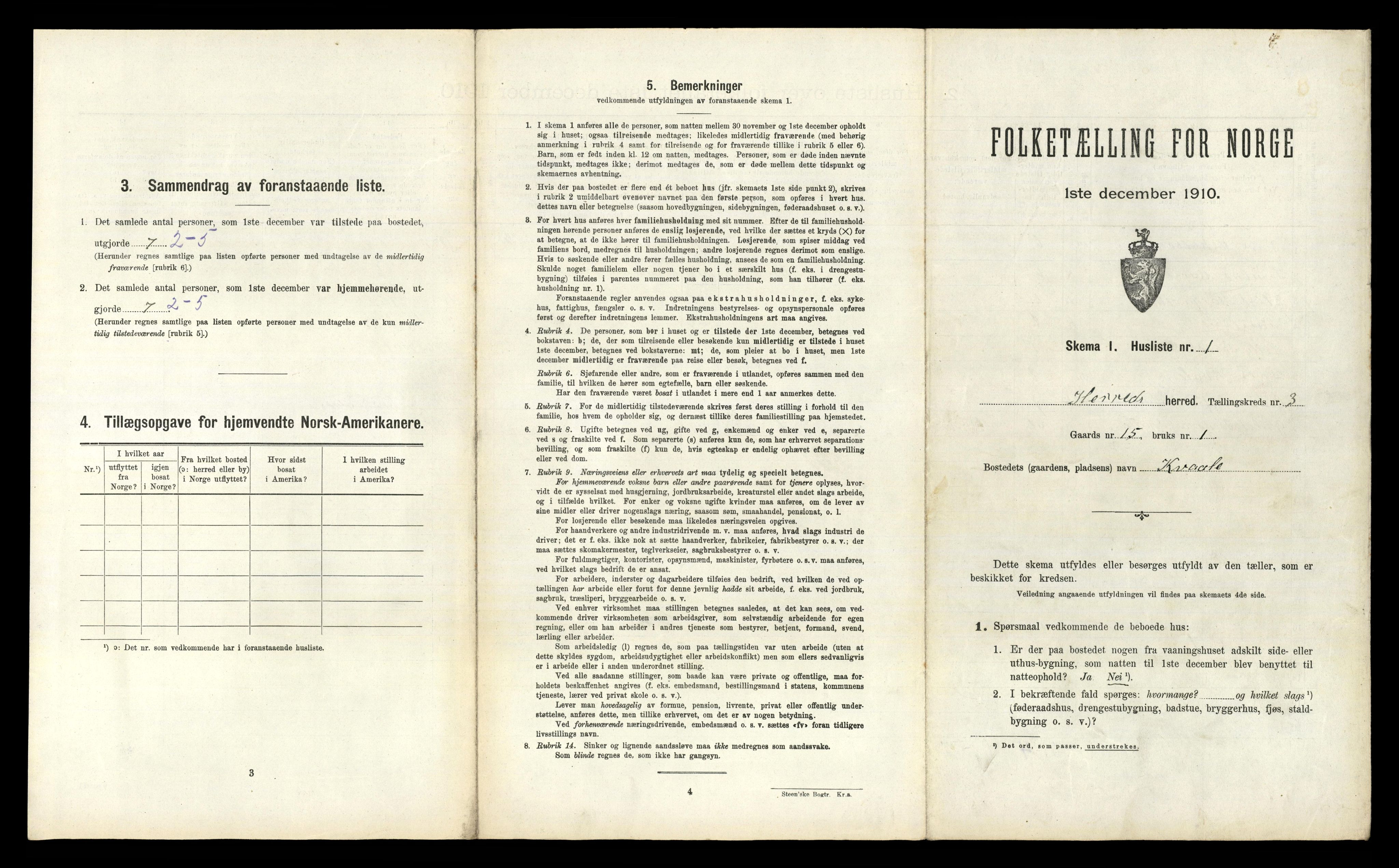 RA, 1910 census for Herad, 1910, p. 222