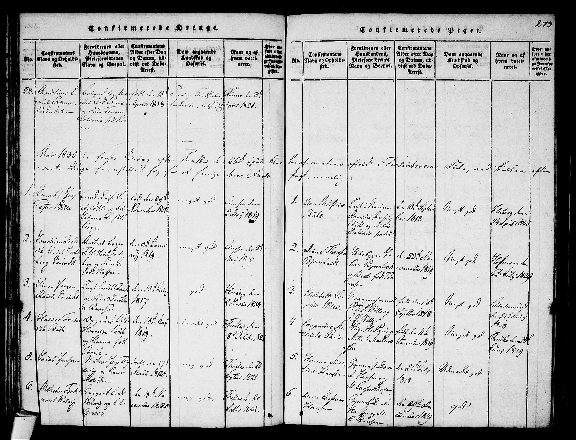 Stavern kirkebøker, AV/SAKO-A-318/F/Fa/L0006: Parish register (official) no. 6, 1816-1839, p. 273