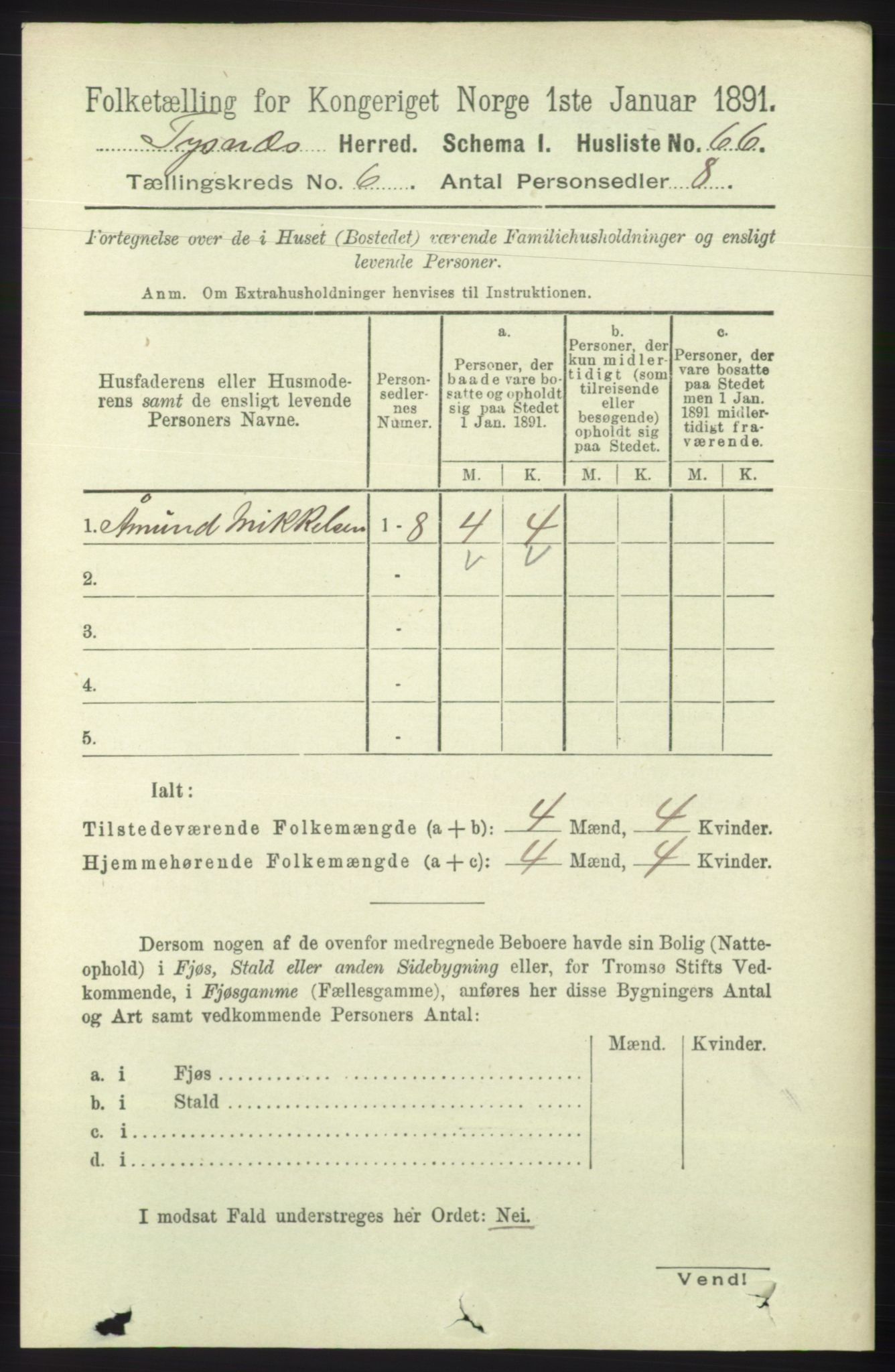 RA, 1891 census for 1223 Tysnes, 1891, p. 2365