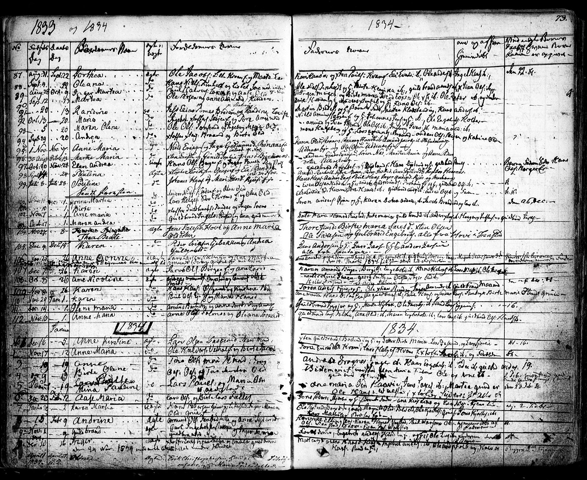 Nes prestekontor Kirkebøker, AV/SAO-A-10410/F/Fa/L0006: Parish register (official) no. I 6, 1833-1845, p. 73